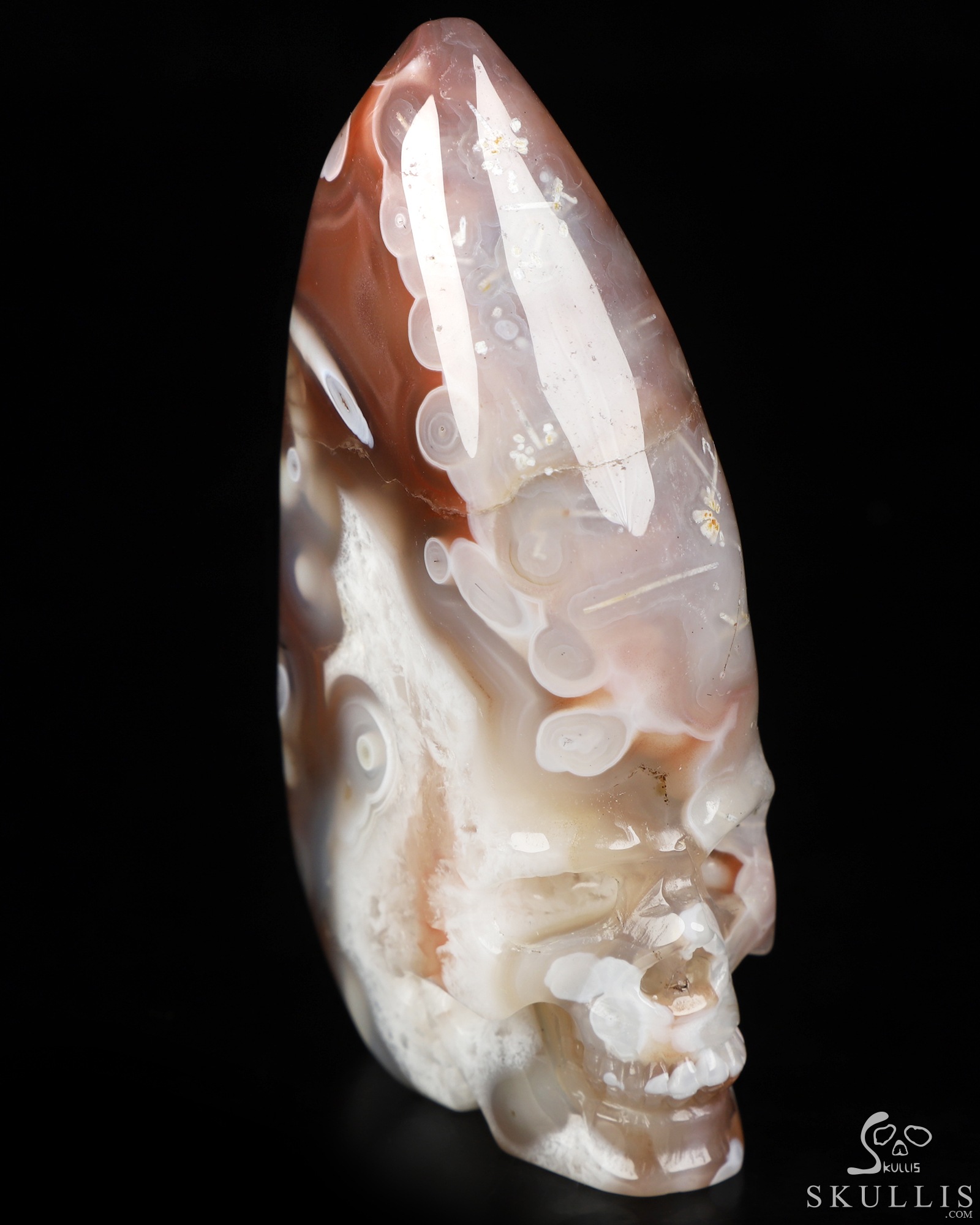 Gemstone 3.5" Mozambique Agate Hand Carved Crystal Skull Fine Art Sculpture, Crystal Healing Gemstone 3.5" Mozambique Agate Hand Carved Crystal Skull Fine Art Sculpture, Crystal Healing