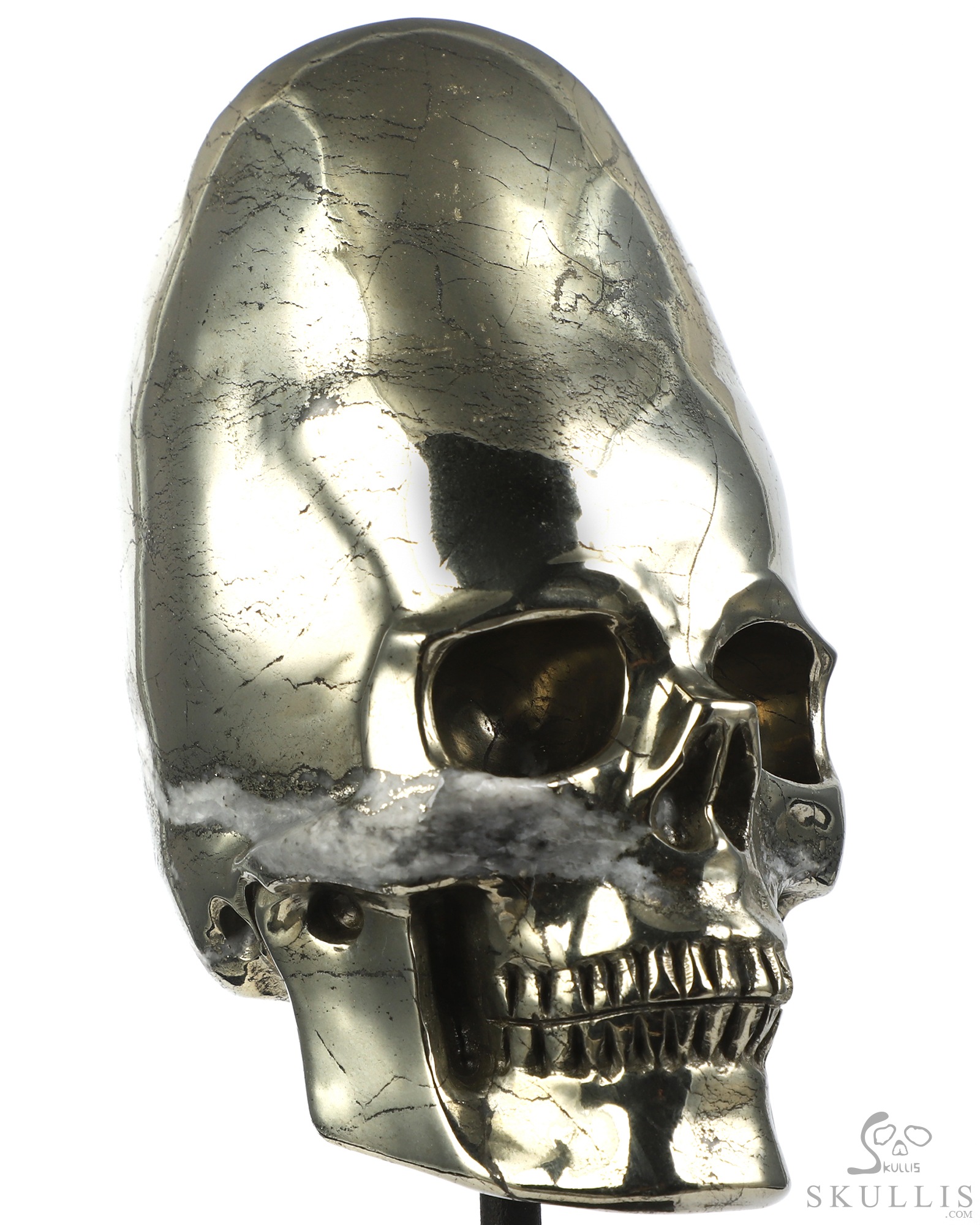 5.1" Pyrite Hand Carved Incan Crystal Skull Sculpture With Stand, Crystal Healing 5.1" Pyrite Hand Carved Incan Crystal Skull Sculpture With Stand, Crystal Healing