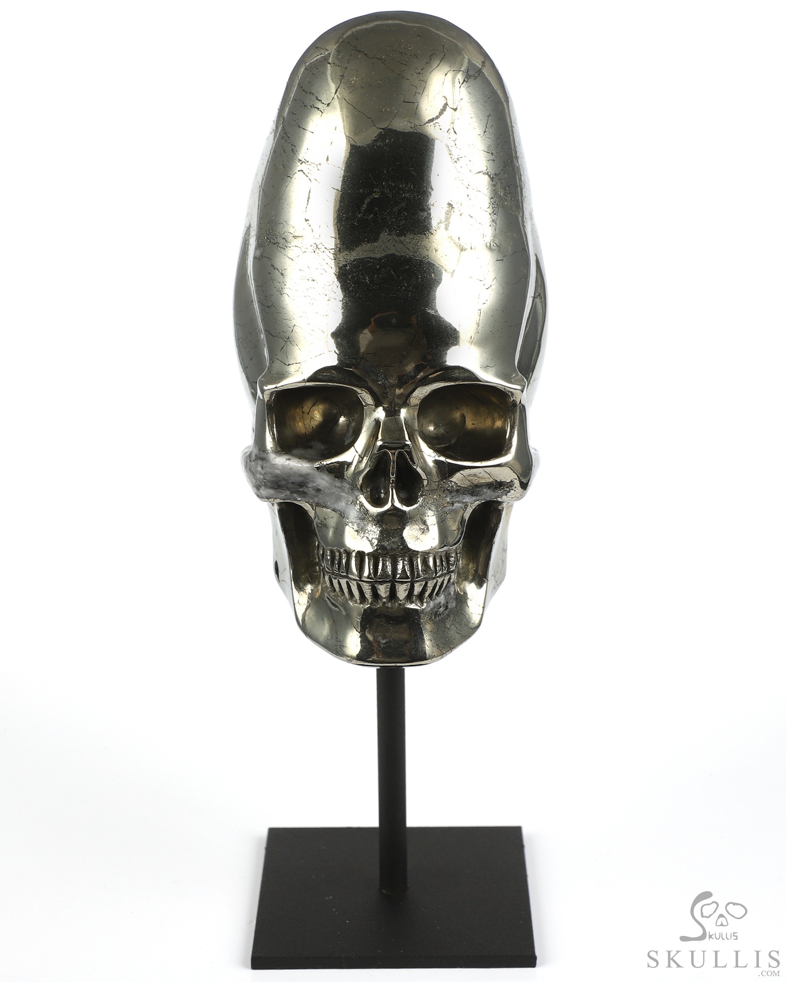 5.1" Pyrite Hand Carved Incan Crystal Skull Sculpture With Stand, Crystal Healing 5.1" Pyrite Hand Carved Incan Crystal Skull Sculpture With Stand, Crystal Healing