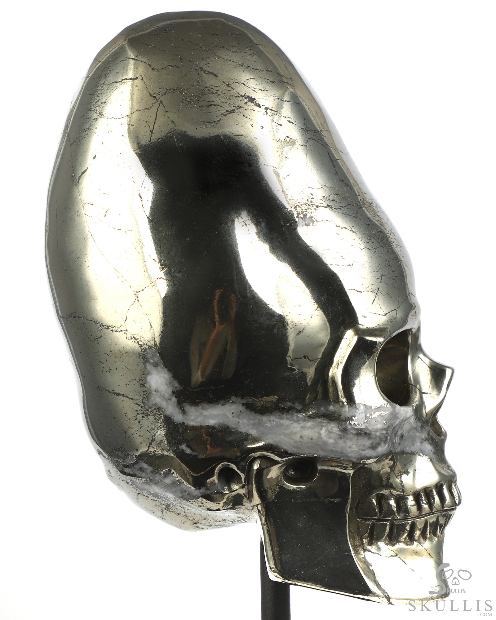 5.1" Pyrite Hand Carved Incan Crystal Skull Sculpture With Stand, Crystal Healing 5.1" Pyrite Hand Carved Incan Crystal Skull Sculpture With Stand, Crystal Healing