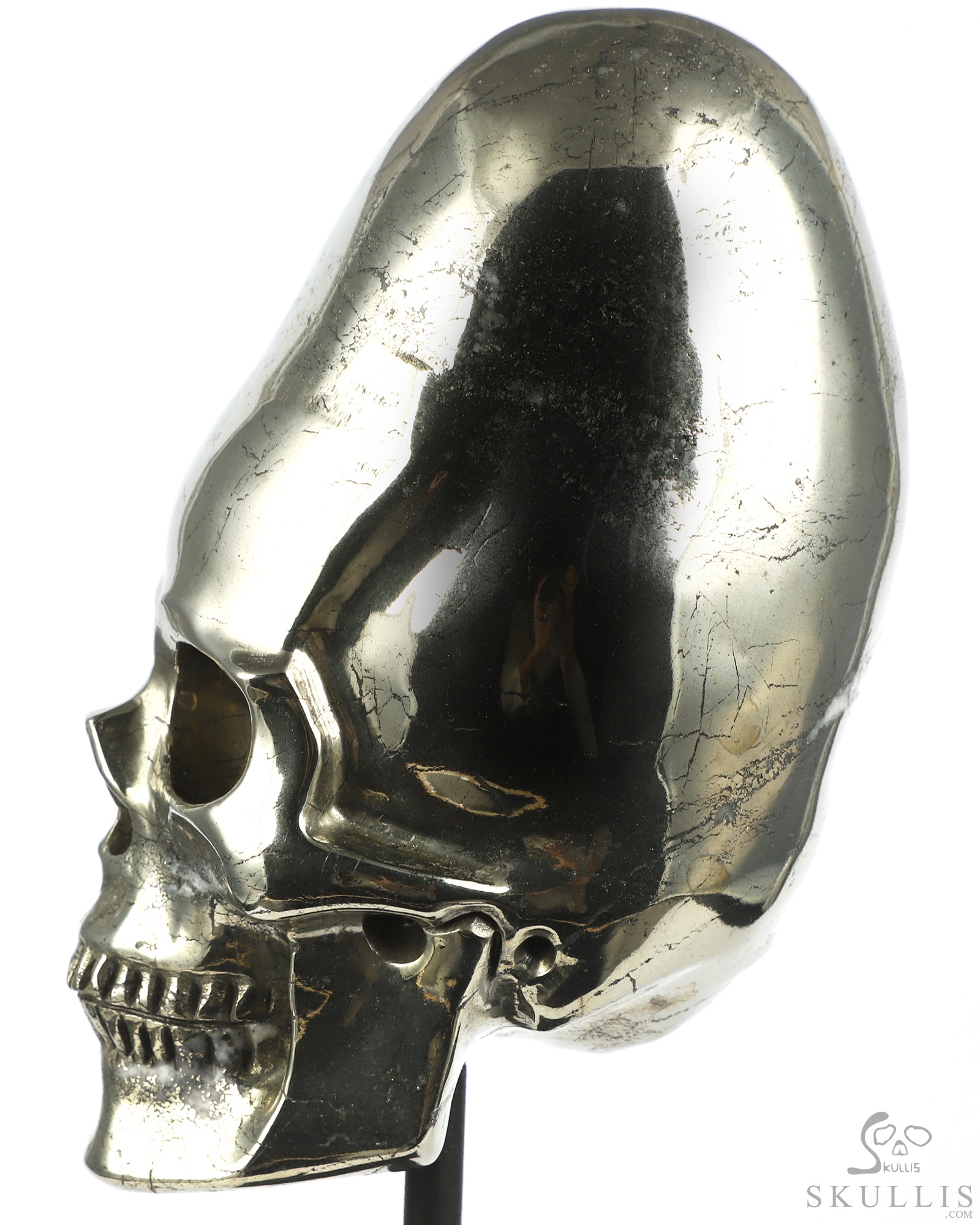 5.1" Pyrite Hand Carved Incan Crystal Skull Sculpture With Stand, Crystal Healing 5.1" Pyrite Hand Carved Incan Crystal Skull Sculpture With Stand, Crystal Healing