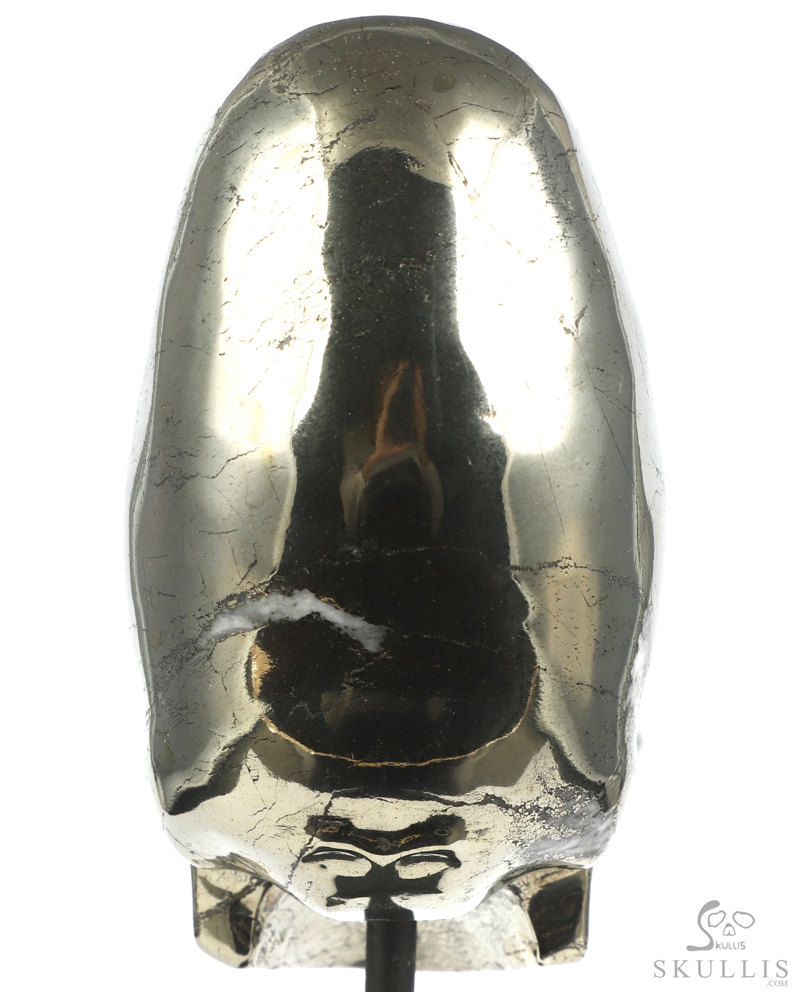 5.1" Pyrite Hand Carved Incan Crystal Skull Sculpture With Stand, Crystal Healing 5.1" Pyrite Hand Carved Incan Crystal Skull Sculpture With Stand, Crystal Healing