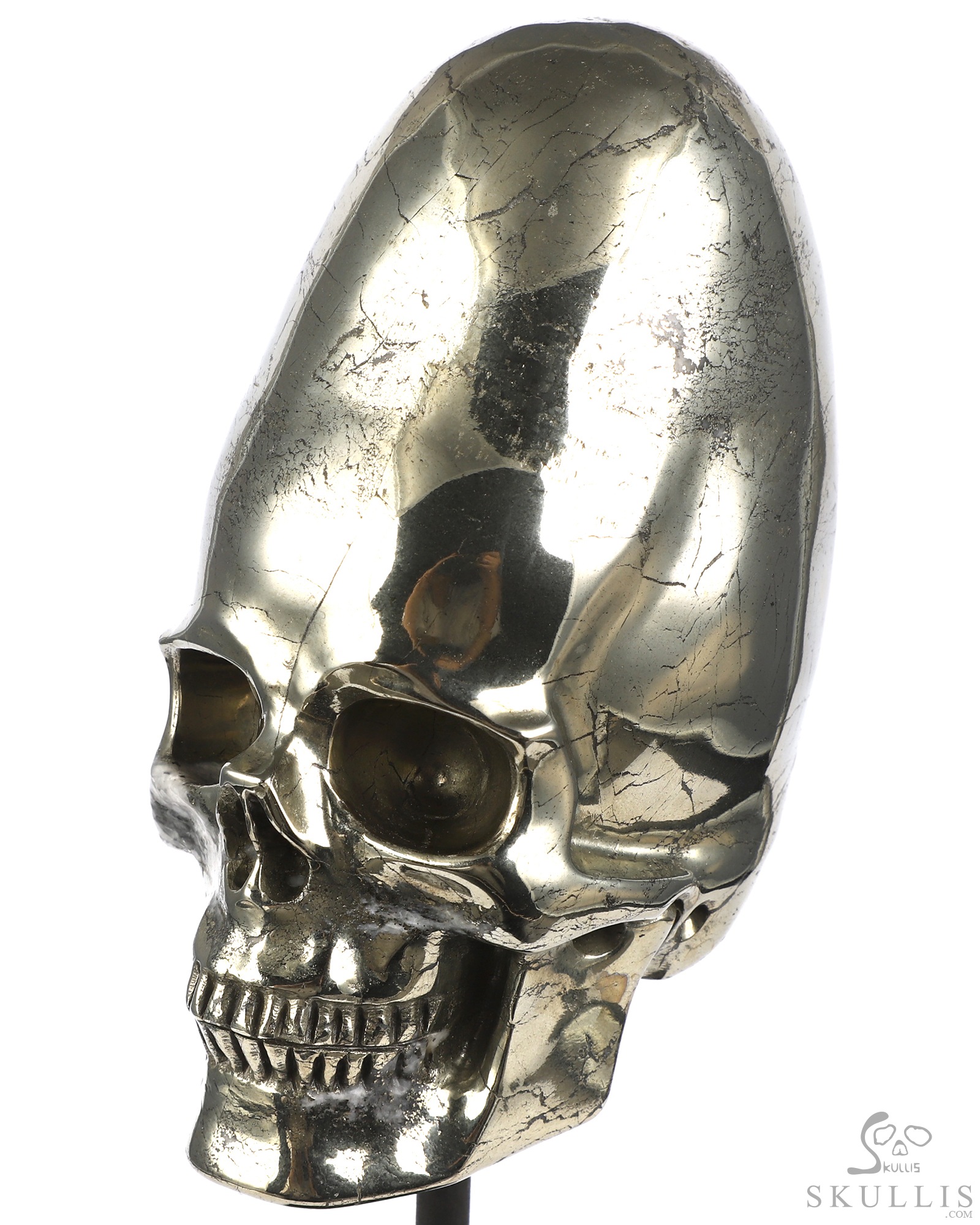5.1" Pyrite Hand Carved Incan Crystal Skull Sculpture With Stand, Crystal Healing 5.1" Pyrite Hand Carved Incan Crystal Skull Sculpture With Stand, Crystal Healing