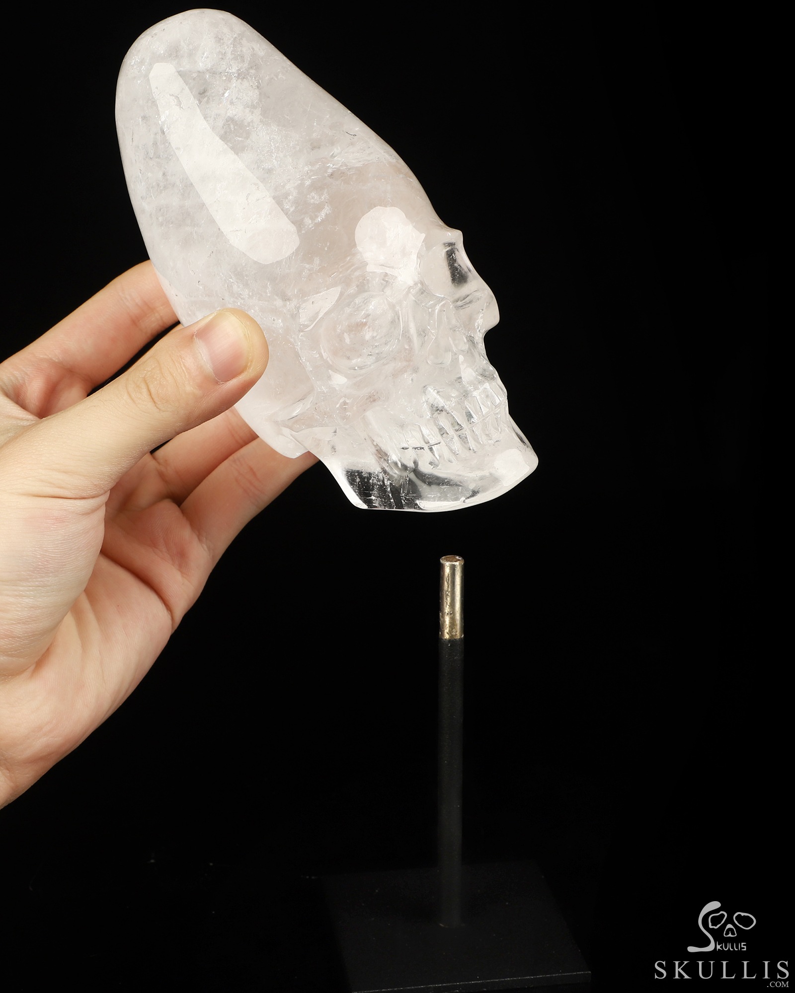 5.1" Quartz Rock Crystal Hand Carved Incan Crystal Skull Sculpture With Stand, Crystal Healing 5.1" Quartz Rock Crystal Hand Carved Incan Crystal Skull Sculpture With Stand, Crystal Healing