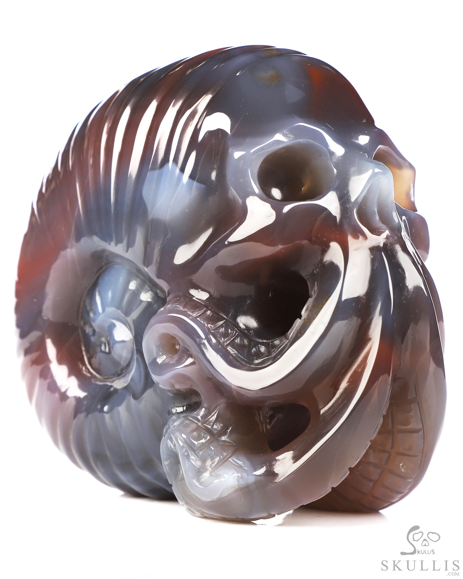 3.5" Mozambique Agate Hand Carved Nautiloid Cthulhu Crystal Skull Sculpture, Crystal Healing 3.5" Mozambique Agate Hand Carved Nautiloid Cthulhu Crystal Skull Sculpture, Crystal Healing