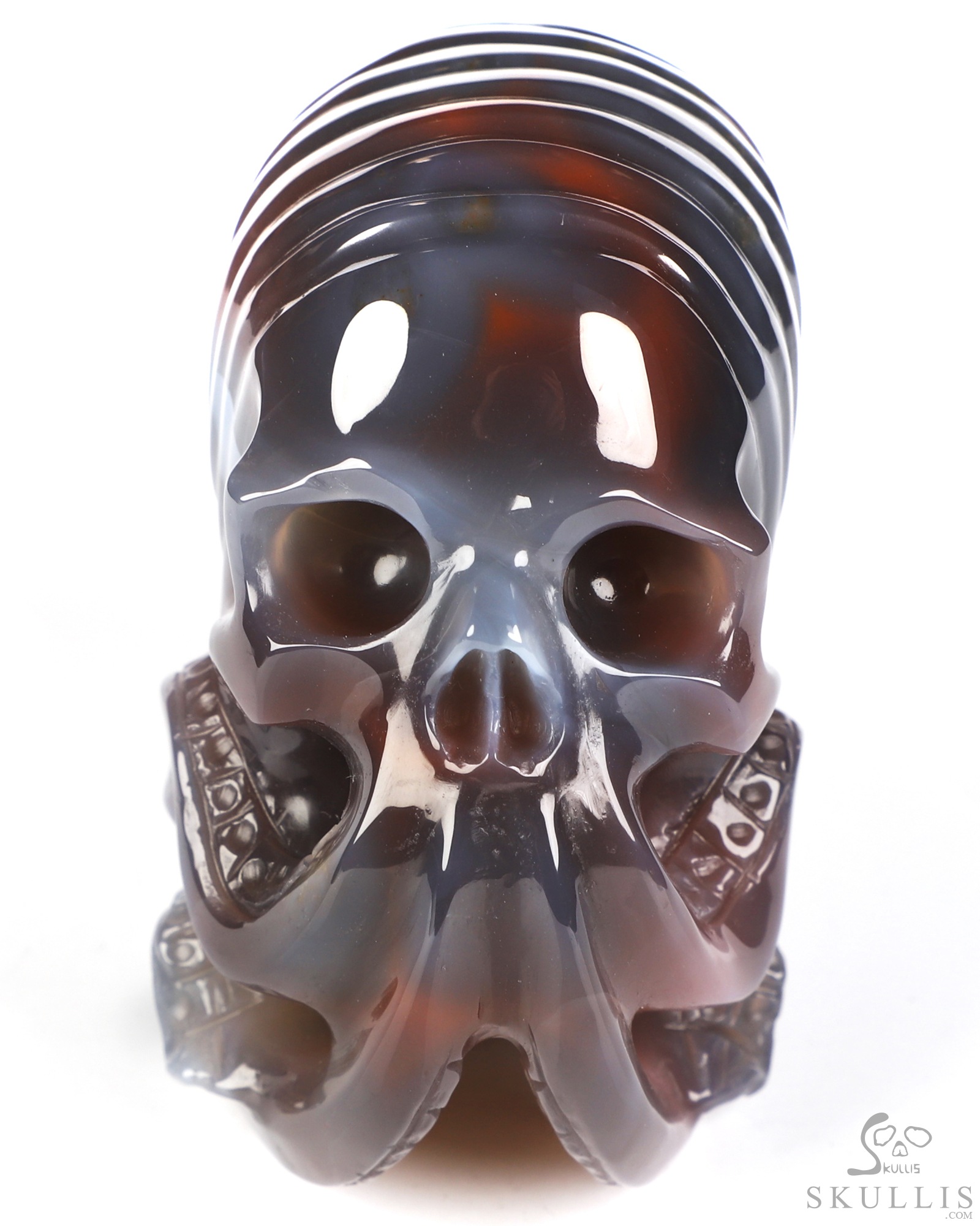 3.5" Mozambique Agate Hand Carved Nautiloid Cthulhu Crystal Skull Sculpture, Crystal Healing 3.5" Mozambique Agate Hand Carved Nautiloid Cthulhu Crystal Skull Sculpture, Crystal Healing