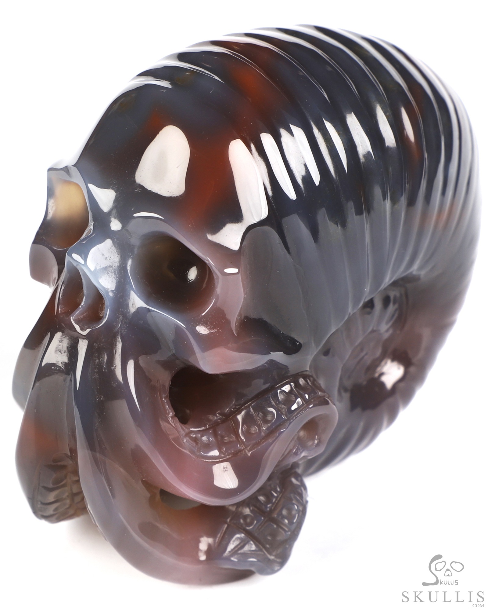 3.5" Mozambique Agate Hand Carved Nautiloid Cthulhu Crystal Skull Sculpture, Crystal Healing 3.5" Mozambique Agate Hand Carved Nautiloid Cthulhu Crystal Skull Sculpture, Crystal Healing
