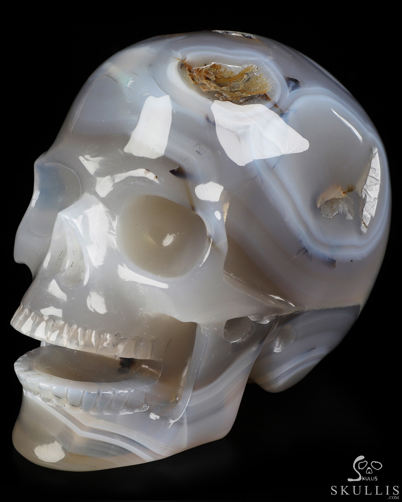 5.1" Premium Brazilian Agate Hand Carved Singing Crystal Skull Sculpture, Crystal Healing 5.1" Premium Brazilian Agate Hand Carved Singing Crystal Skull Sculpture, Crystal Healing