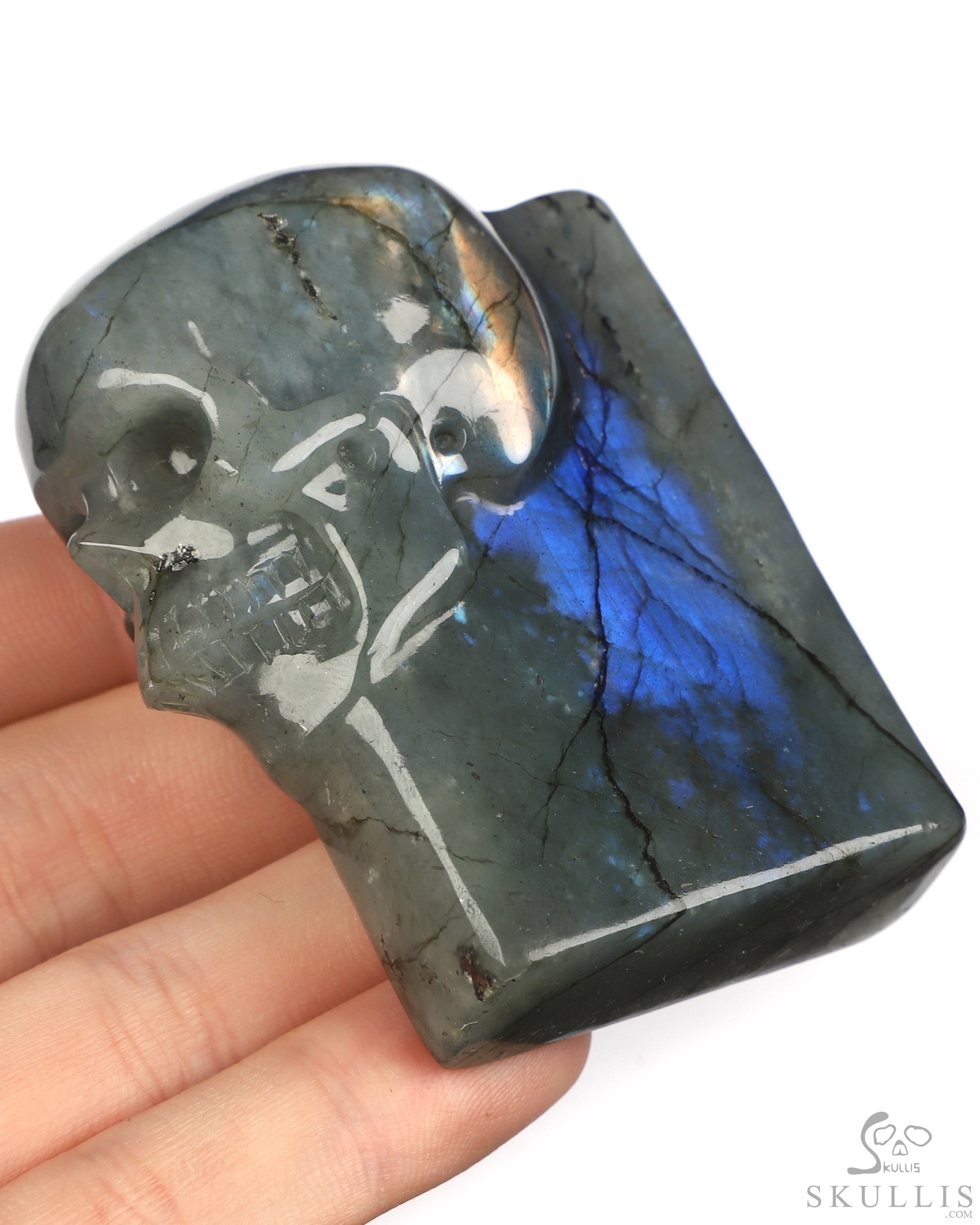 The One Within - 2.5" Labradorite Hand Carved Crystal Skull Pocket / Palm Stone, Portable Gemstone Sculpture, Crystal Healing The One Within - 2.5" Labradorite Hand Carved Crystal Skull Pocket / Palm Stone, Portable Gemstone Sculpture, Crystal Healing