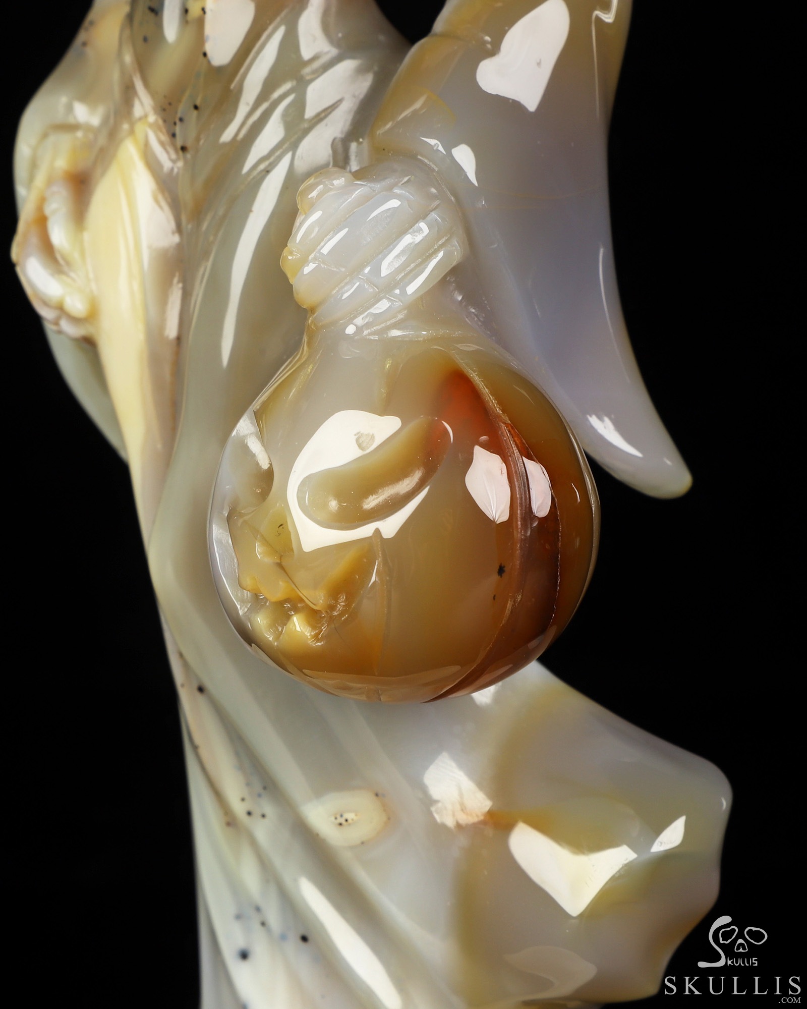7.9" Premium Brazilian Agate Hand Carved Crystal Reaper with Pumpkin Fine Art Sculpture, Crystal Healing 7.9" Premium Brazilian Agate Hand Carved Crystal Reaper with Pumpkin Fine Art Sculpture, Crystal Healing