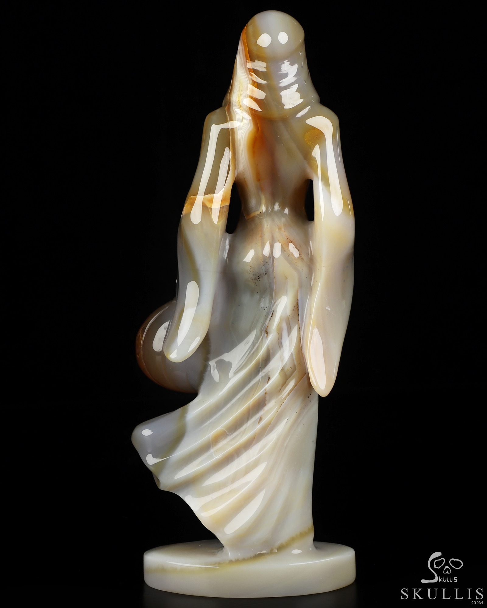 7.9" Premium Brazilian Agate Hand Carved Crystal Reaper with Pumpkin Fine Art Sculpture, Crystal Healing 7.9" Premium Brazilian Agate Hand Carved Crystal Reaper with Pumpkin Fine Art Sculpture, Crystal Healing
