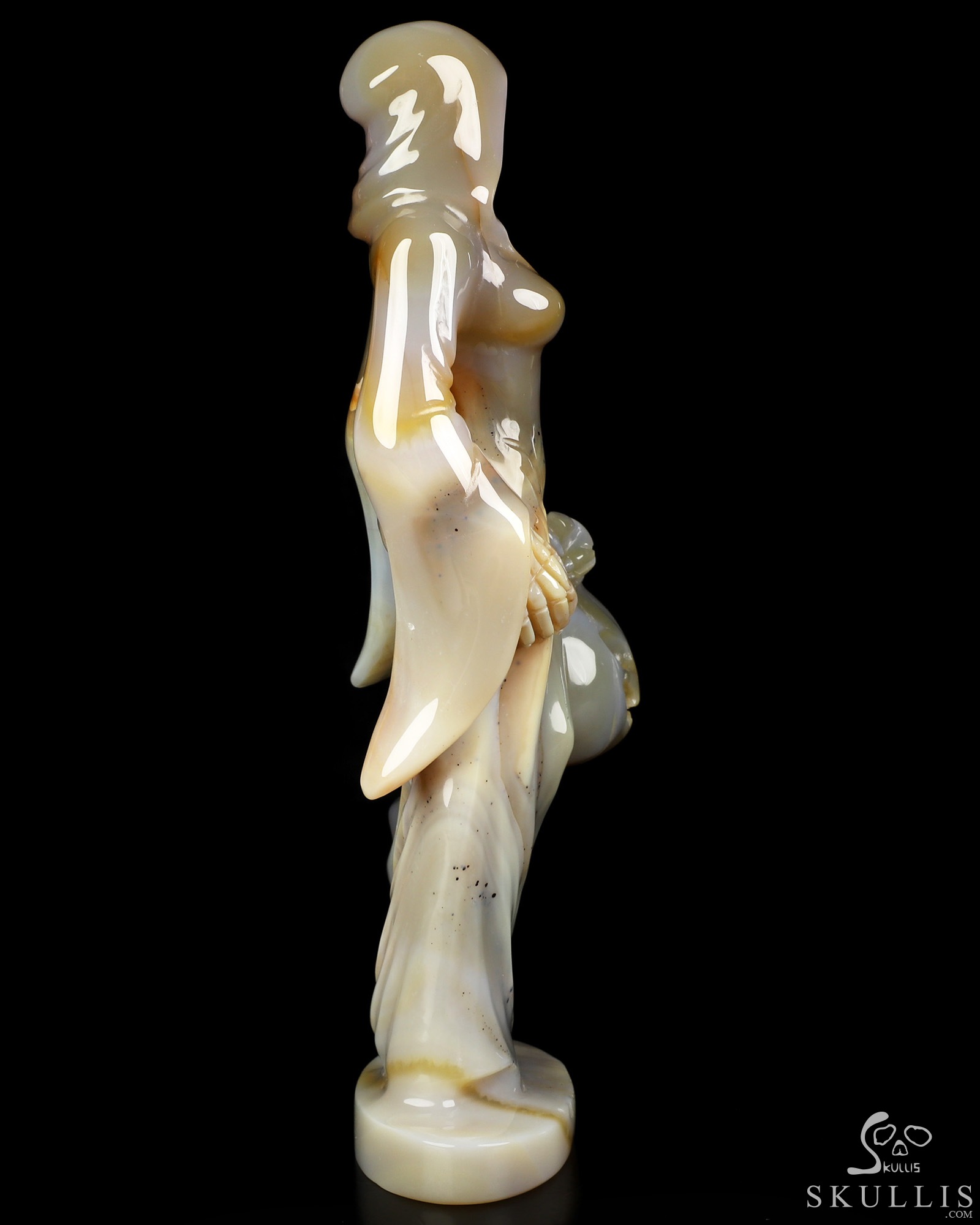 7.9" Premium Brazilian Agate Hand Carved Crystal Reaper with Pumpkin Fine Art Sculpture, Crystal Healing 7.9" Premium Brazilian Agate Hand Carved Crystal Reaper with Pumpkin Fine Art Sculpture, Crystal Healing