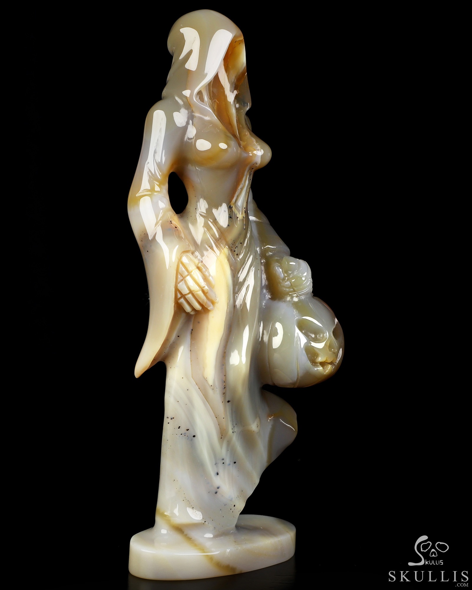 7.9" Premium Brazilian Agate Hand Carved Crystal Reaper with Pumpkin Fine Art Sculpture, Crystal Healing 7.9" Premium Brazilian Agate Hand Carved Crystal Reaper with Pumpkin Fine Art Sculpture, Crystal Healing