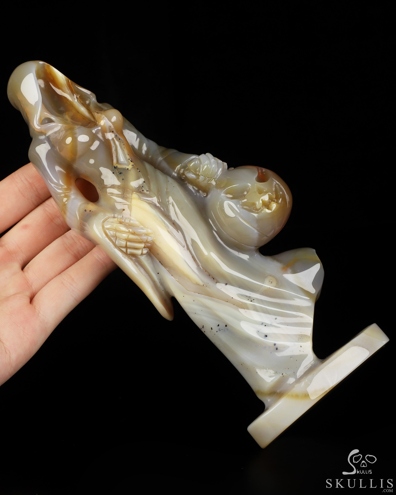 7.9" Premium Brazilian Agate Hand Carved Crystal Reaper with Pumpkin Fine Art Sculpture, Crystal Healing 7.9" Premium Brazilian Agate Hand Carved Crystal Reaper with Pumpkin Fine Art Sculpture, Crystal Healing