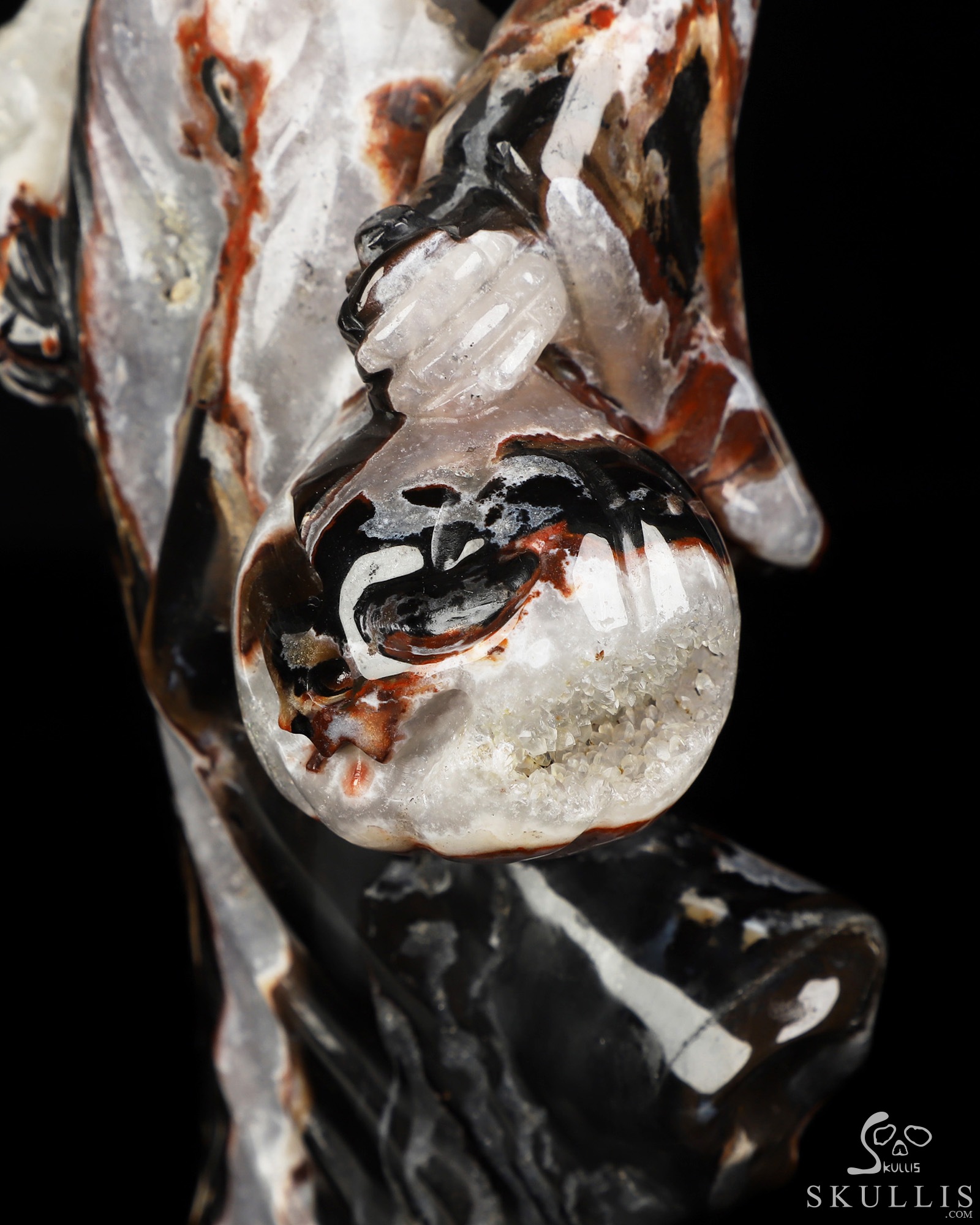 7.9" Black Zebra Agate Hand Carved Crystal Reaper with Pumpkin Fine Art Sculpture, Crystal Healing 7.9" Black Zebra Agate Hand Carved Crystal Reaper with Pumpkin Fine Art Sculpture, Crystal Healing