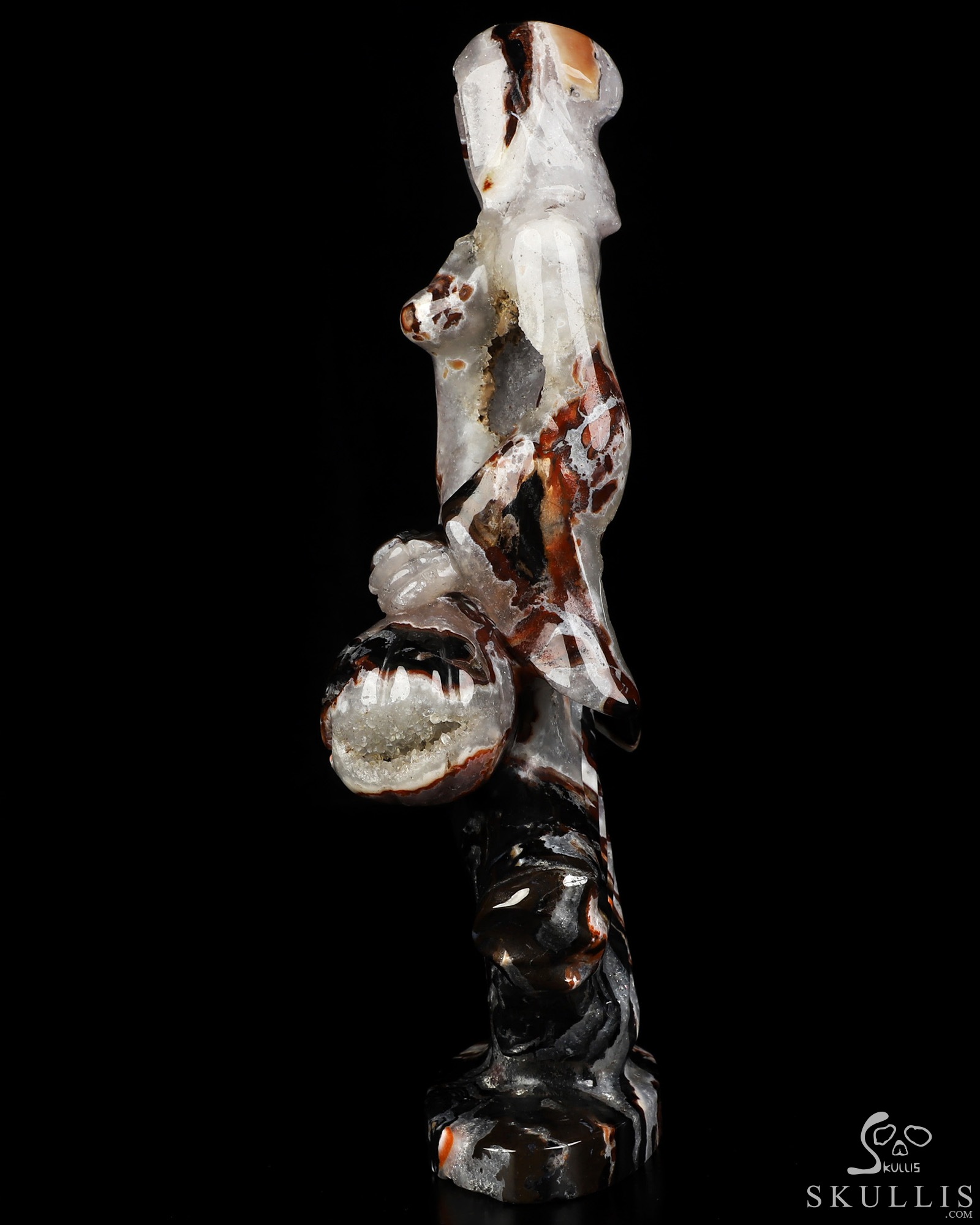 7.9" Black Zebra Agate Hand Carved Crystal Reaper with Pumpkin Fine Art Sculpture, Crystal Healing 7.9" Black Zebra Agate Hand Carved Crystal Reaper with Pumpkin Fine Art Sculpture, Crystal Healing