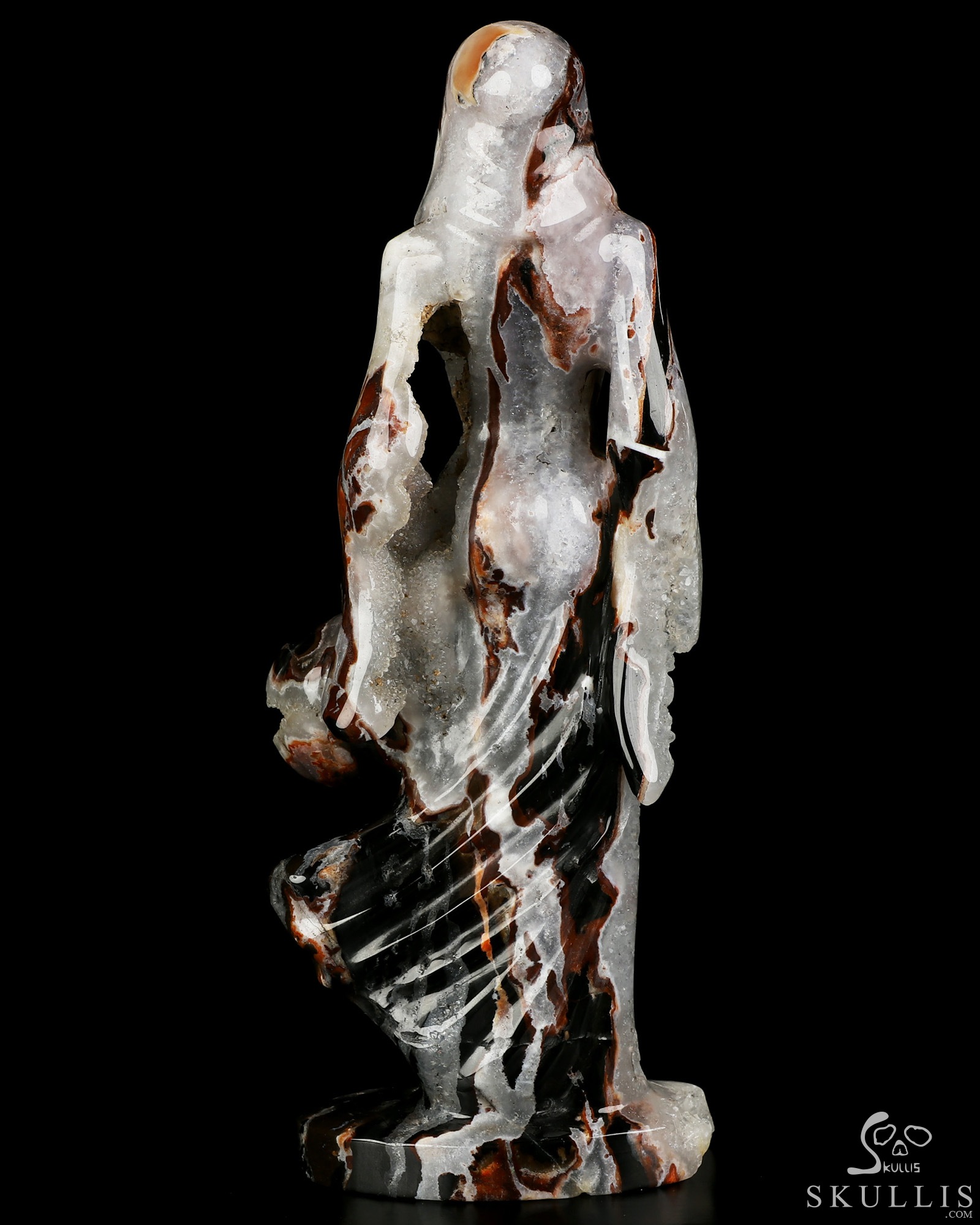 7.9" Black Zebra Agate Hand Carved Crystal Reaper with Pumpkin Fine Art Sculpture, Crystal Healing 7.9" Black Zebra Agate Hand Carved Crystal Reaper with Pumpkin Fine Art Sculpture, Crystal Healing
