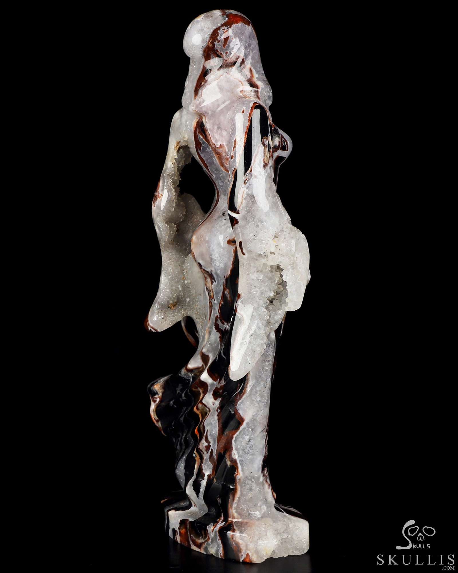7.9" Black Zebra Agate Hand Carved Crystal Reaper with Pumpkin Fine Art Sculpture, Crystal Healing 7.9" Black Zebra Agate Hand Carved Crystal Reaper with Pumpkin Fine Art Sculpture, Crystal Healing