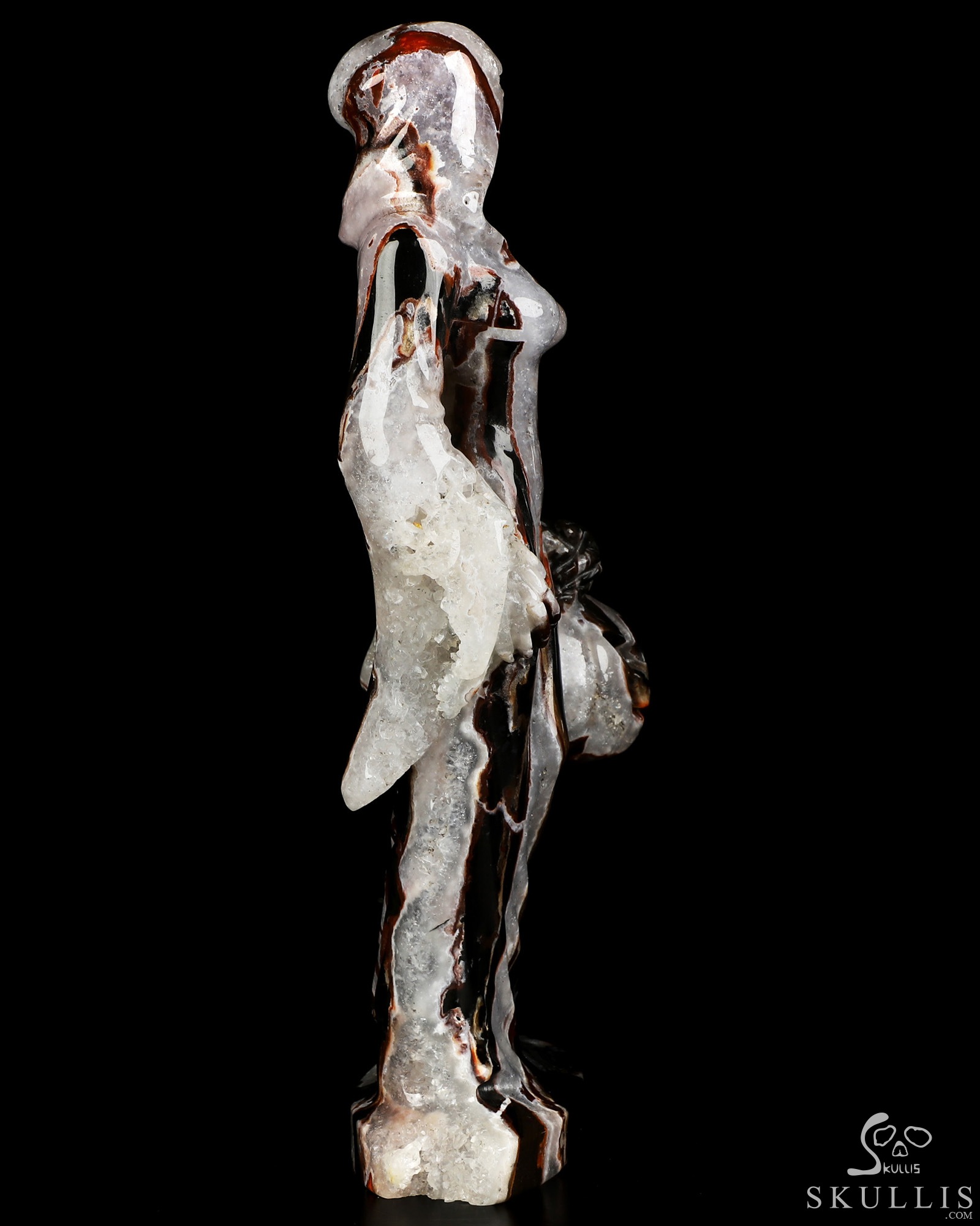 7.9" Black Zebra Agate Hand Carved Crystal Reaper with Pumpkin Fine Art Sculpture, Crystal Healing 7.9" Black Zebra Agate Hand Carved Crystal Reaper with Pumpkin Fine Art Sculpture, Crystal Healing