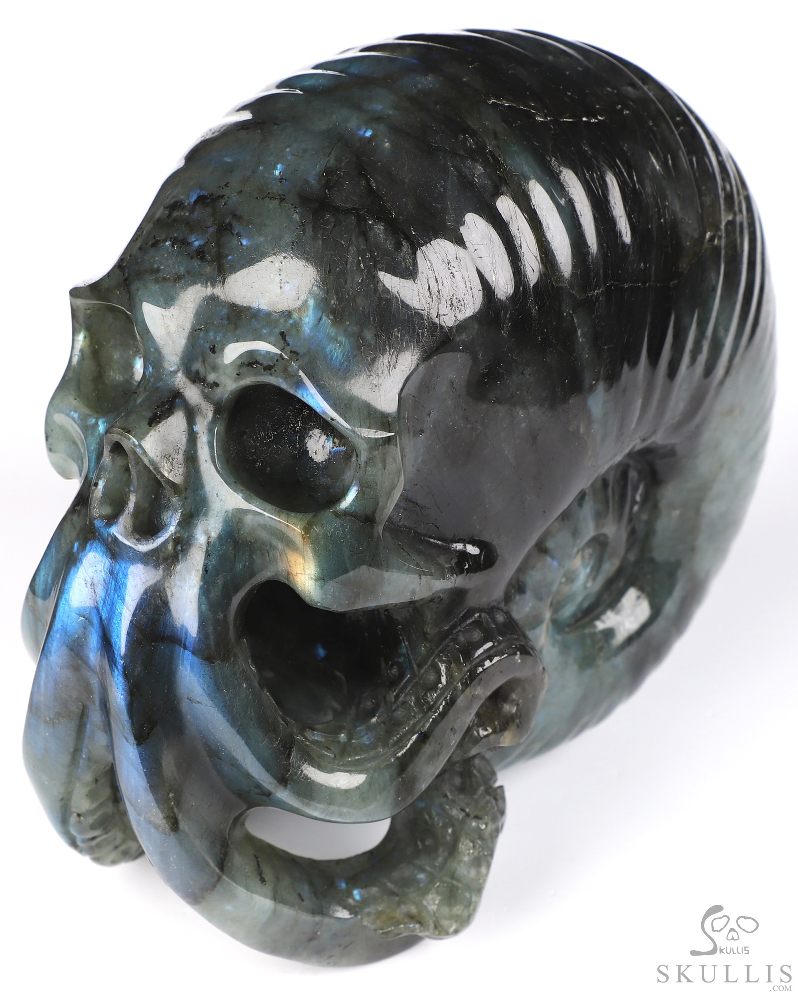 5.6" Labradorite Hand Carved Nautiloid Cthulhu Crystal Skull Sculpture, Crystal Healing 5.6" Labradorite Hand Carved Nautiloid Cthulhu Crystal Skull Sculpture, Crystal Healing