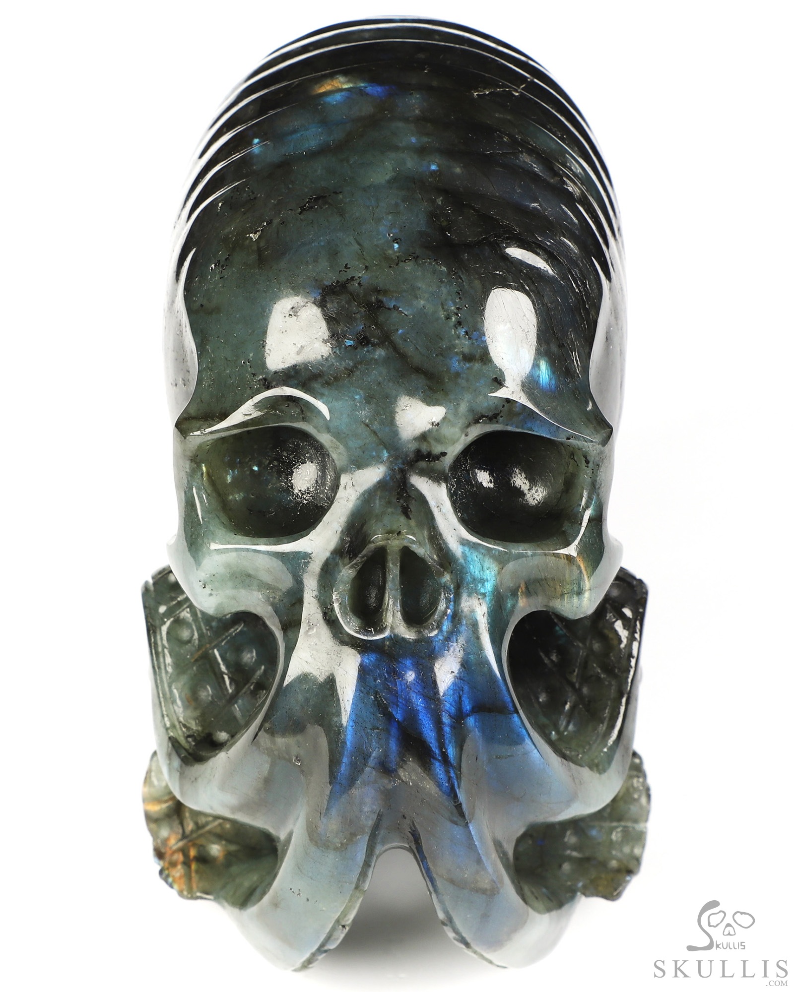 5.6" Labradorite Hand Carved Nautiloid Cthulhu Crystal Skull Sculpture, Crystal Healing 5.6" Labradorite Hand Carved Nautiloid Cthulhu Crystal Skull Sculpture, Crystal Healing