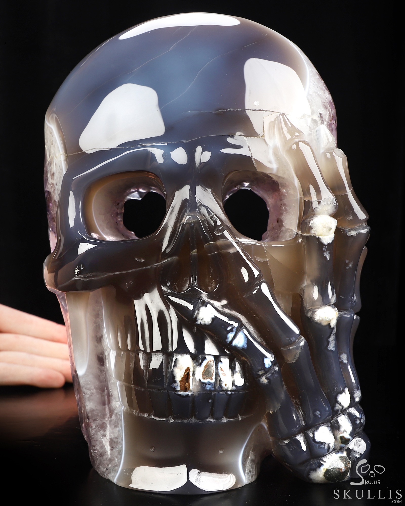 8.0" Agate Amethyst Geode Hand Carved Crystal Skull Mask Fine Art Sculpture, Crystal Healing 8.0" Agate Amethyst Geode Hand Carved Crystal Skull Mask Fine Art Sculpture, Crystal Healing