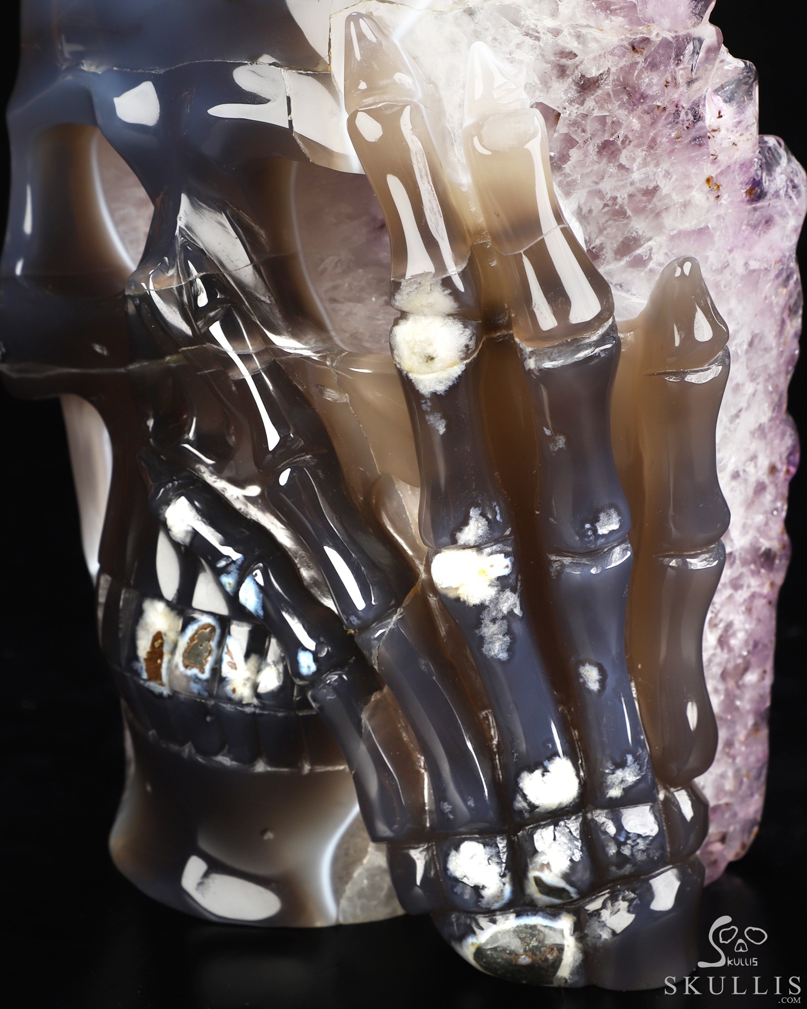 8.0" Agate Amethyst Geode Hand Carved Crystal Skull Mask Fine Art Sculpture, Crystal Healing 8.0" Agate Amethyst Geode Hand Carved Crystal Skull Mask Fine Art Sculpture, Crystal Healing