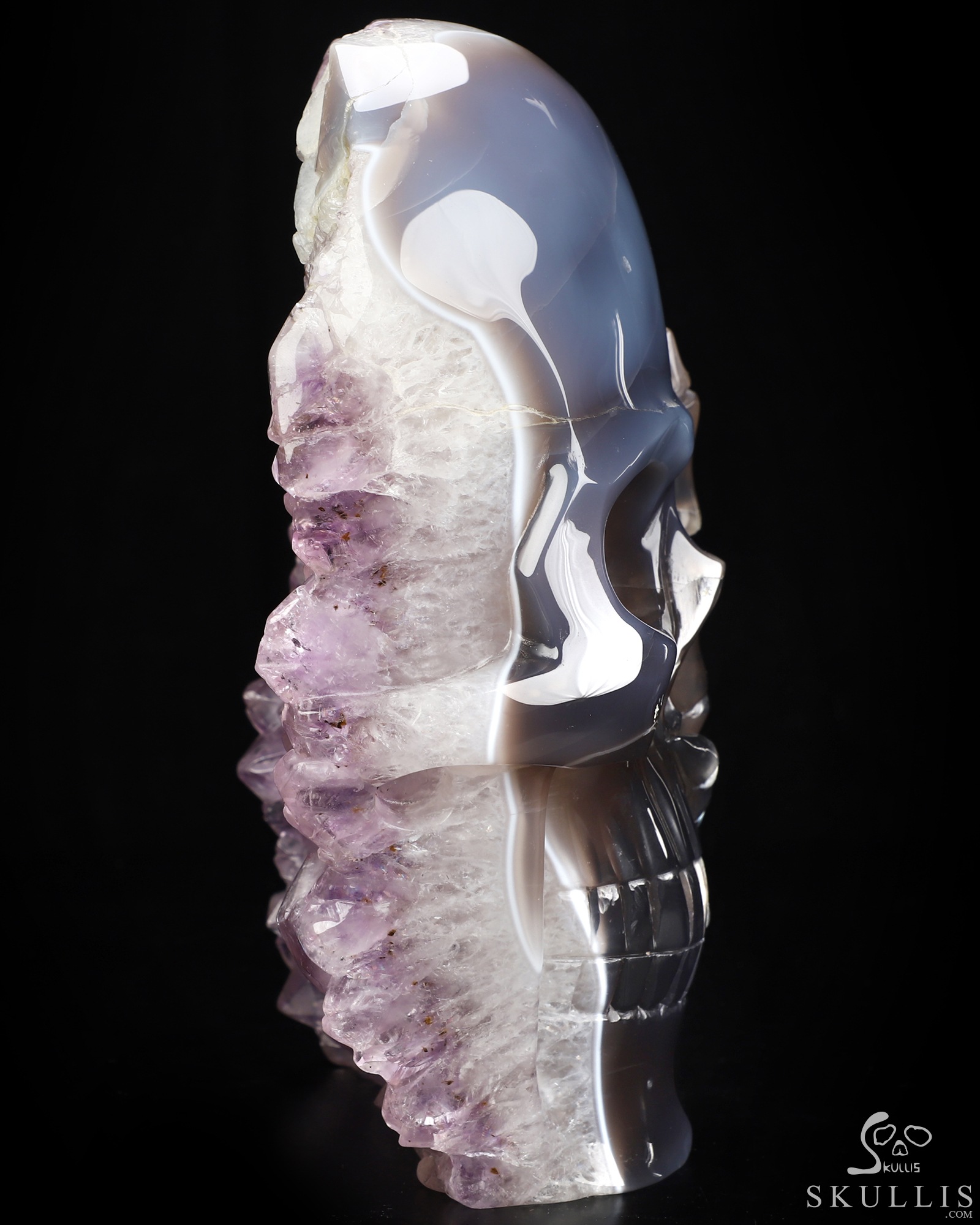 8.0" Agate Amethyst Geode Hand Carved Crystal Skull Mask Fine Art Sculpture, Crystal Healing 8.0" Agate Amethyst Geode Hand Carved Crystal Skull Mask Fine Art Sculpture, Crystal Healing