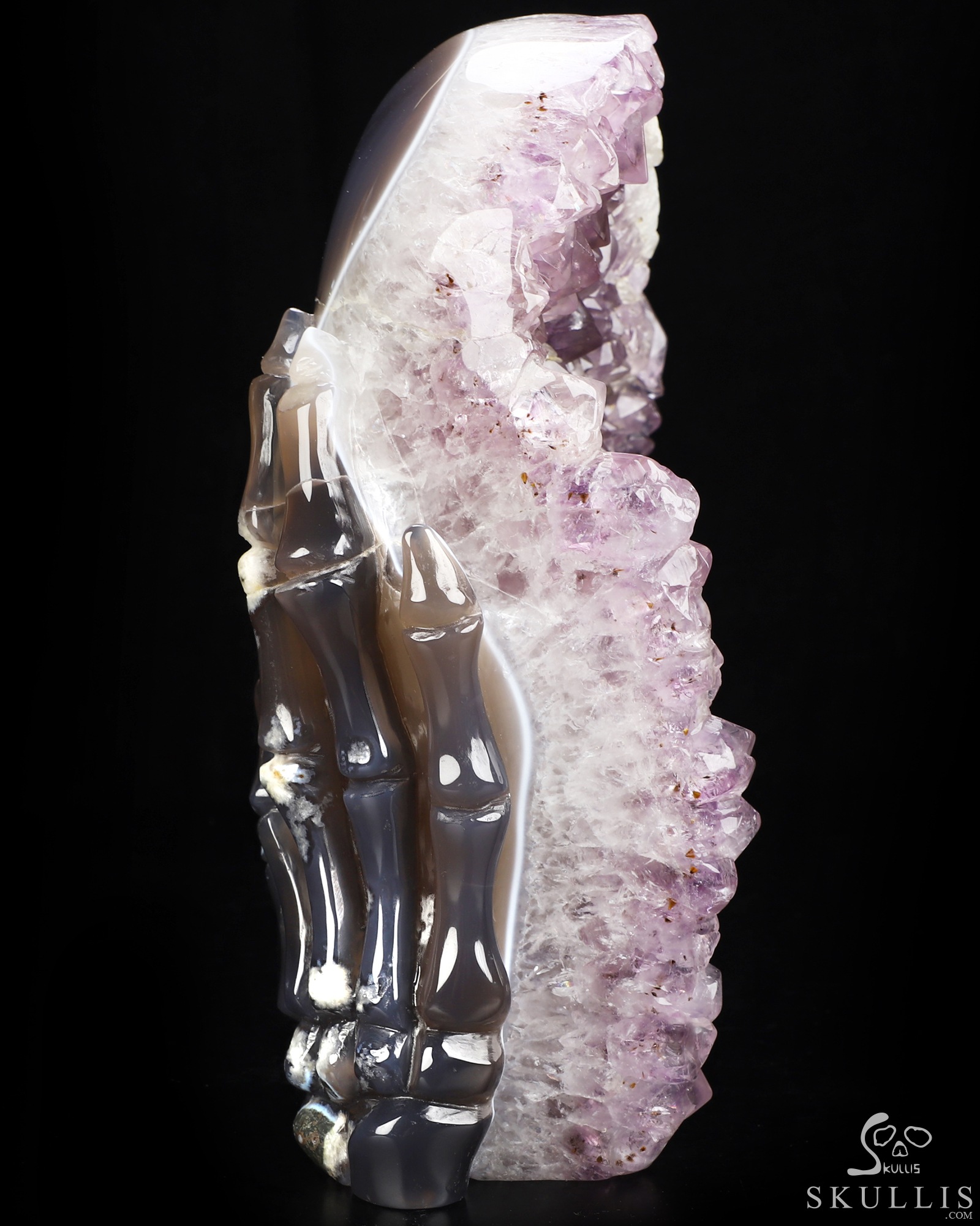 8.0" Agate Amethyst Geode Hand Carved Crystal Skull Mask Fine Art Sculpture, Crystal Healing 8.0" Agate Amethyst Geode Hand Carved Crystal Skull Mask Fine Art Sculpture, Crystal Healing