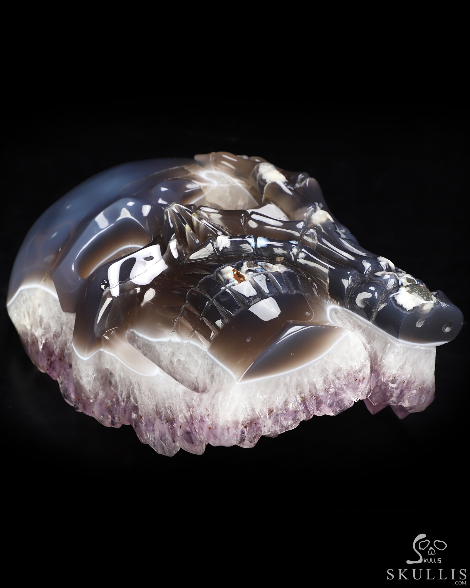 8.0" Agate Amethyst Geode Hand Carved Crystal Skull Mask Fine Art Sculpture, Crystal Healing 8.0" Agate Amethyst Geode Hand Carved Crystal Skull Mask Fine Art Sculpture, Crystal Healing