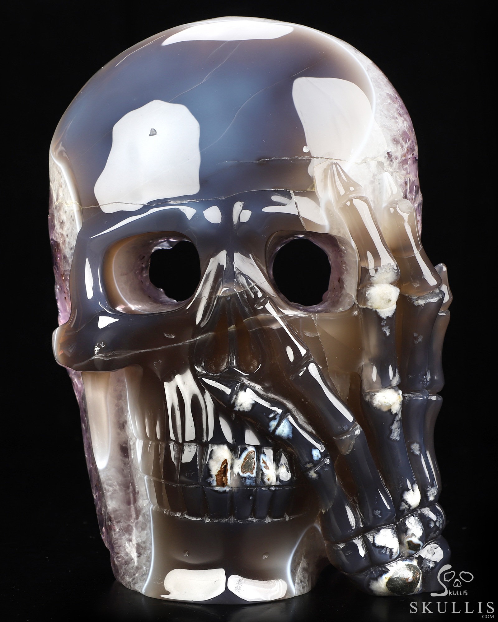 8.0" Agate Amethyst Geode Hand Carved Crystal Skull Mask Fine Art Sculpture, Crystal Healing 8.0" Agate Amethyst Geode Hand Carved Crystal Skull Mask Fine Art Sculpture, Crystal Healing