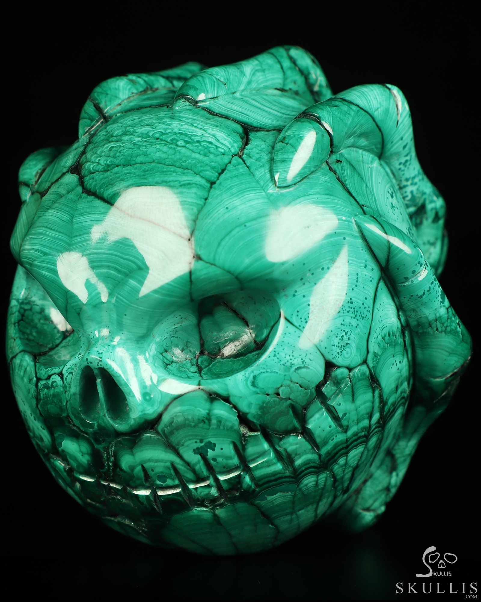 Gemstone 3.0" Malachite Hand Carved Jack Crystal Skull Sculpture, Crystal Healing Gemstone 3.0" Malachite Hand Carved Jack Crystal Skull Sculpture, Crystal Healing