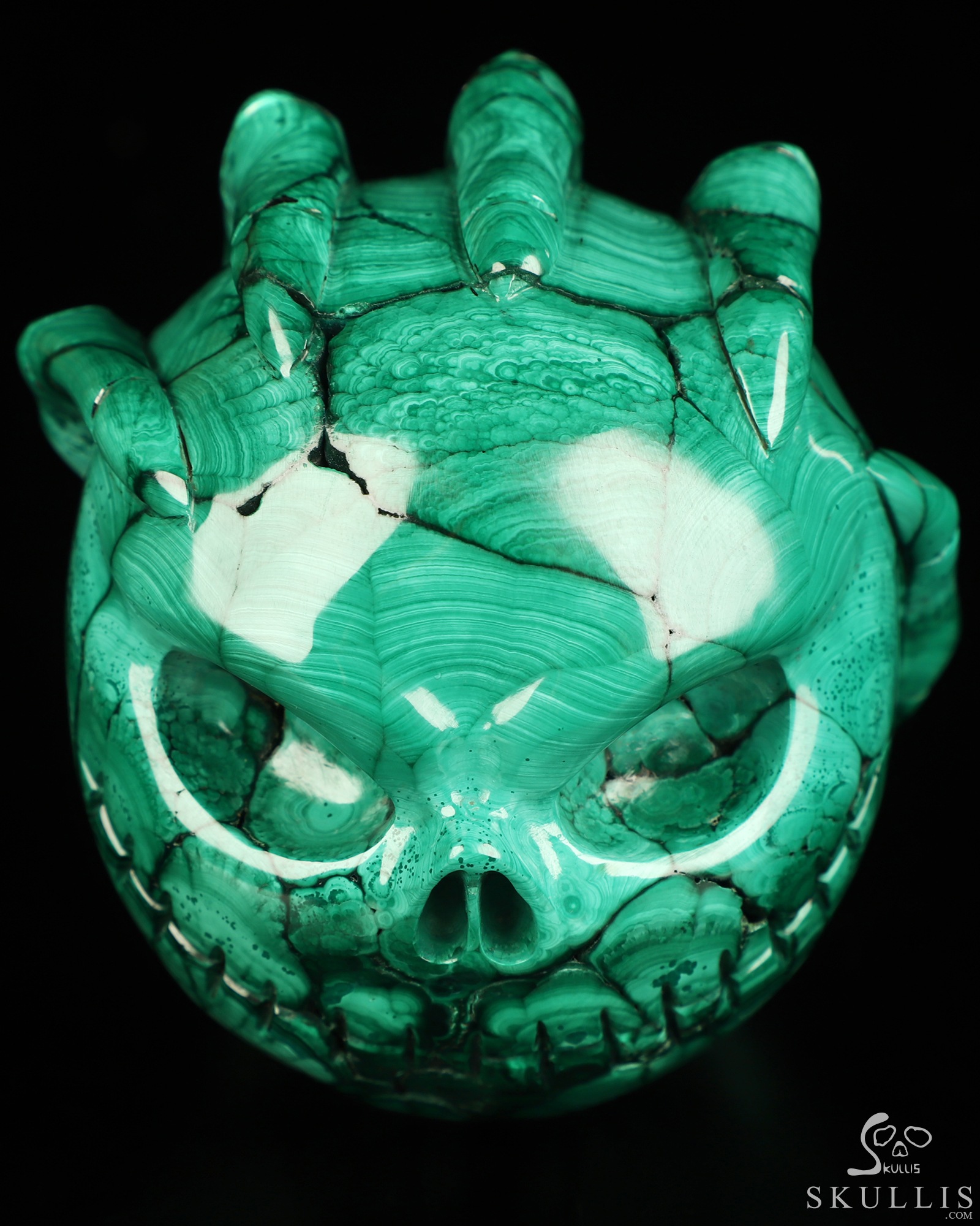 Gemstone 3.0" Malachite Hand Carved Jack Crystal Skull Sculpture, Crystal Healing Gemstone 3.0" Malachite Hand Carved Jack Crystal Skull Sculpture, Crystal Healing