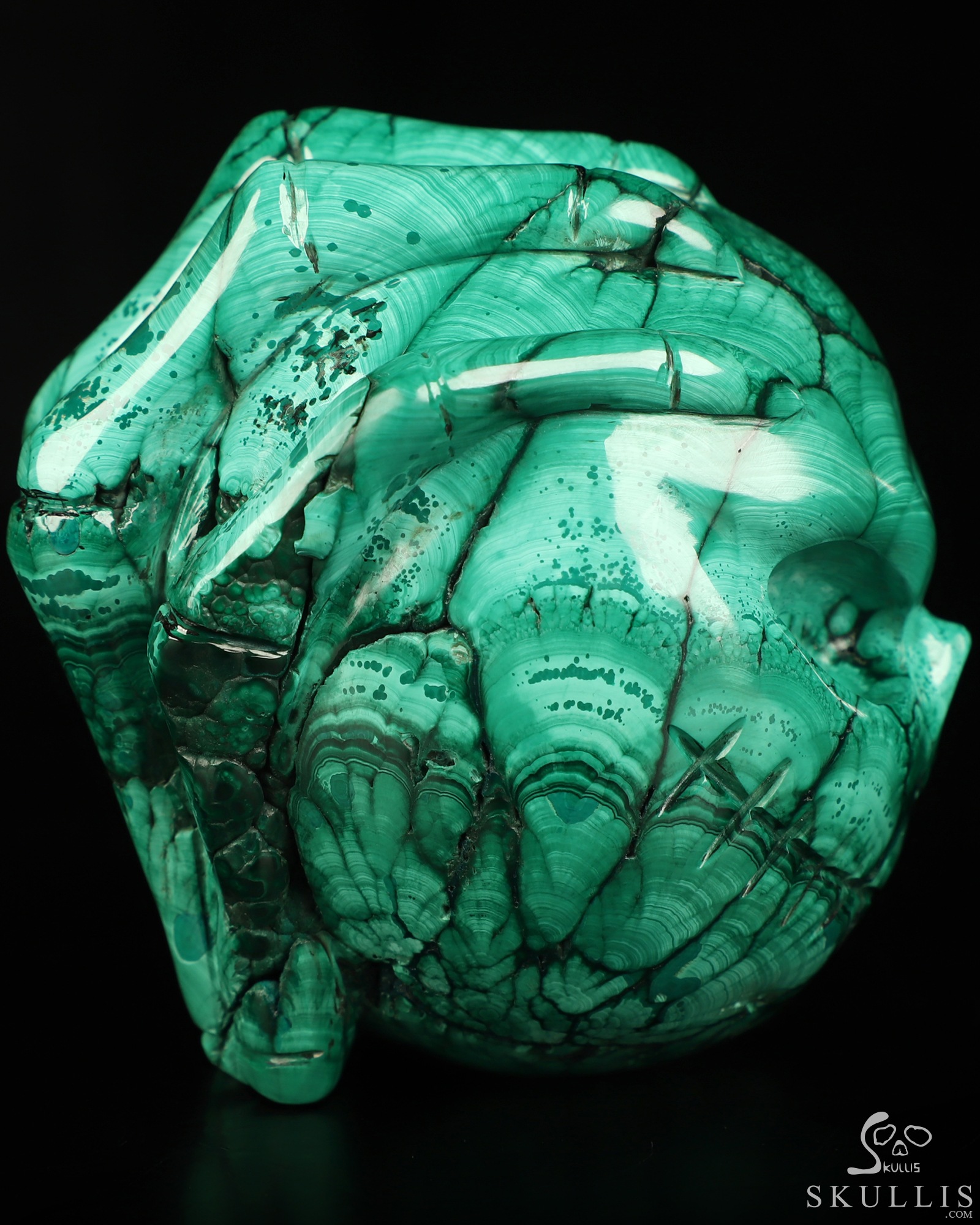 Gemstone 3.0" Malachite Hand Carved Jack Crystal Skull Sculpture, Crystal Healing Gemstone 3.0" Malachite Hand Carved Jack Crystal Skull Sculpture, Crystal Healing