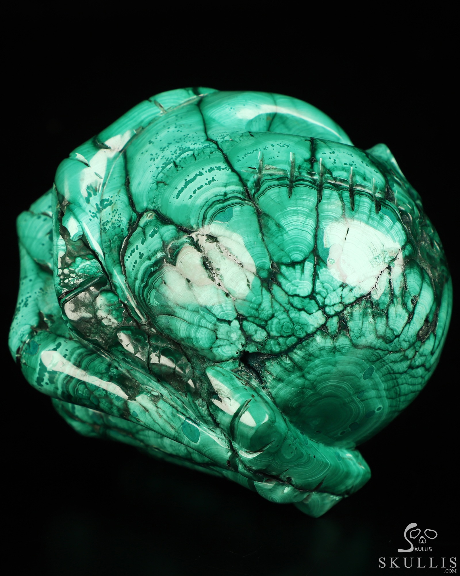 Gemstone 3.0" Malachite Hand Carved Jack Crystal Skull Sculpture, Crystal Healing Gemstone 3.0" Malachite Hand Carved Jack Crystal Skull Sculpture, Crystal Healing