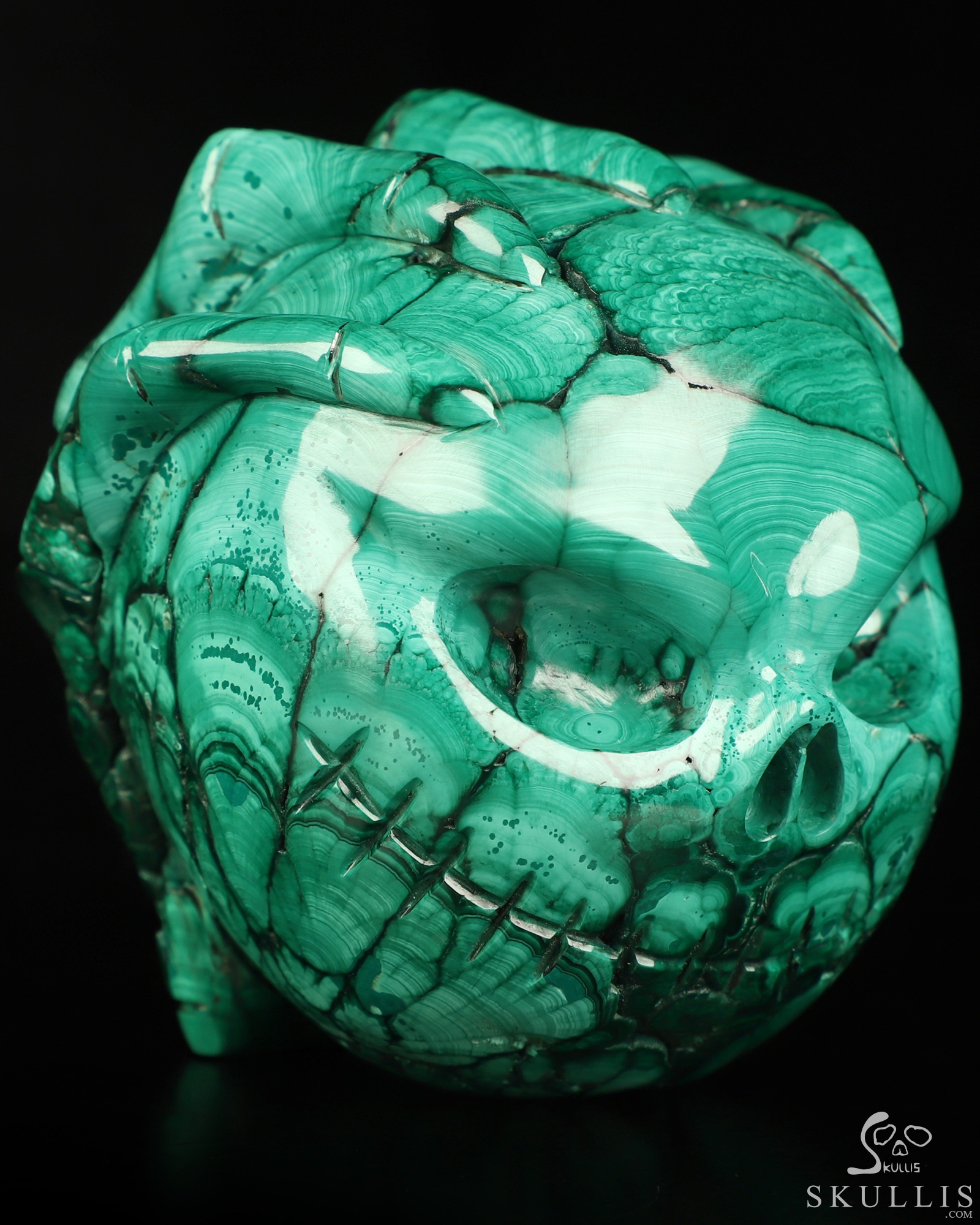 Gemstone 3.0" Malachite Hand Carved Jack Crystal Skull Sculpture, Crystal Healing Gemstone 3.0" Malachite Hand Carved Jack Crystal Skull Sculpture, Crystal Healing