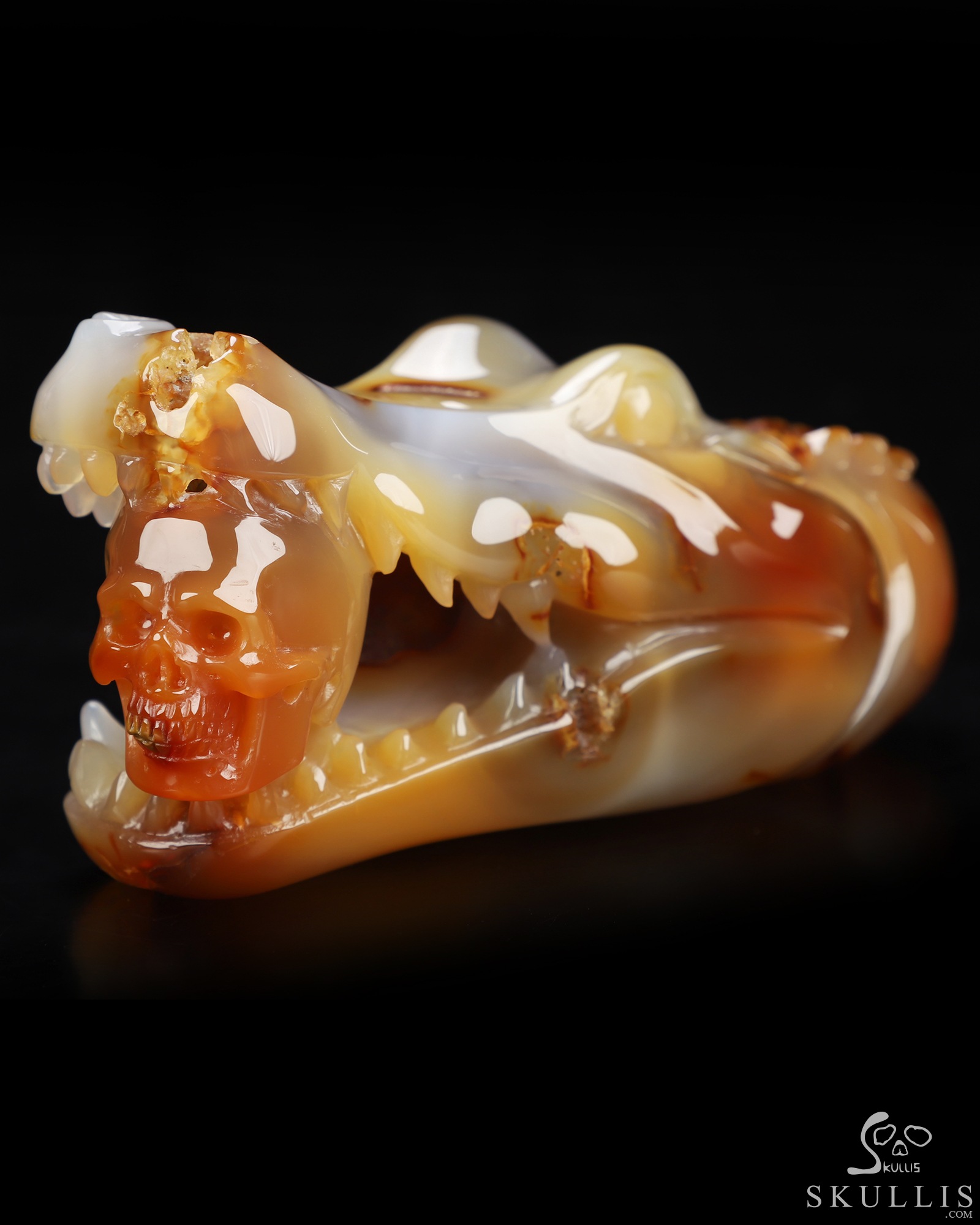 5.5" Carnelian Hand Carved Crystal Skull and Crocodile Fine Art Sculpture, Crystal Healing 5.5" Carnelian Hand Carved Crystal Skull and Crocodile Fine Art Sculpture, Crystal Healing
