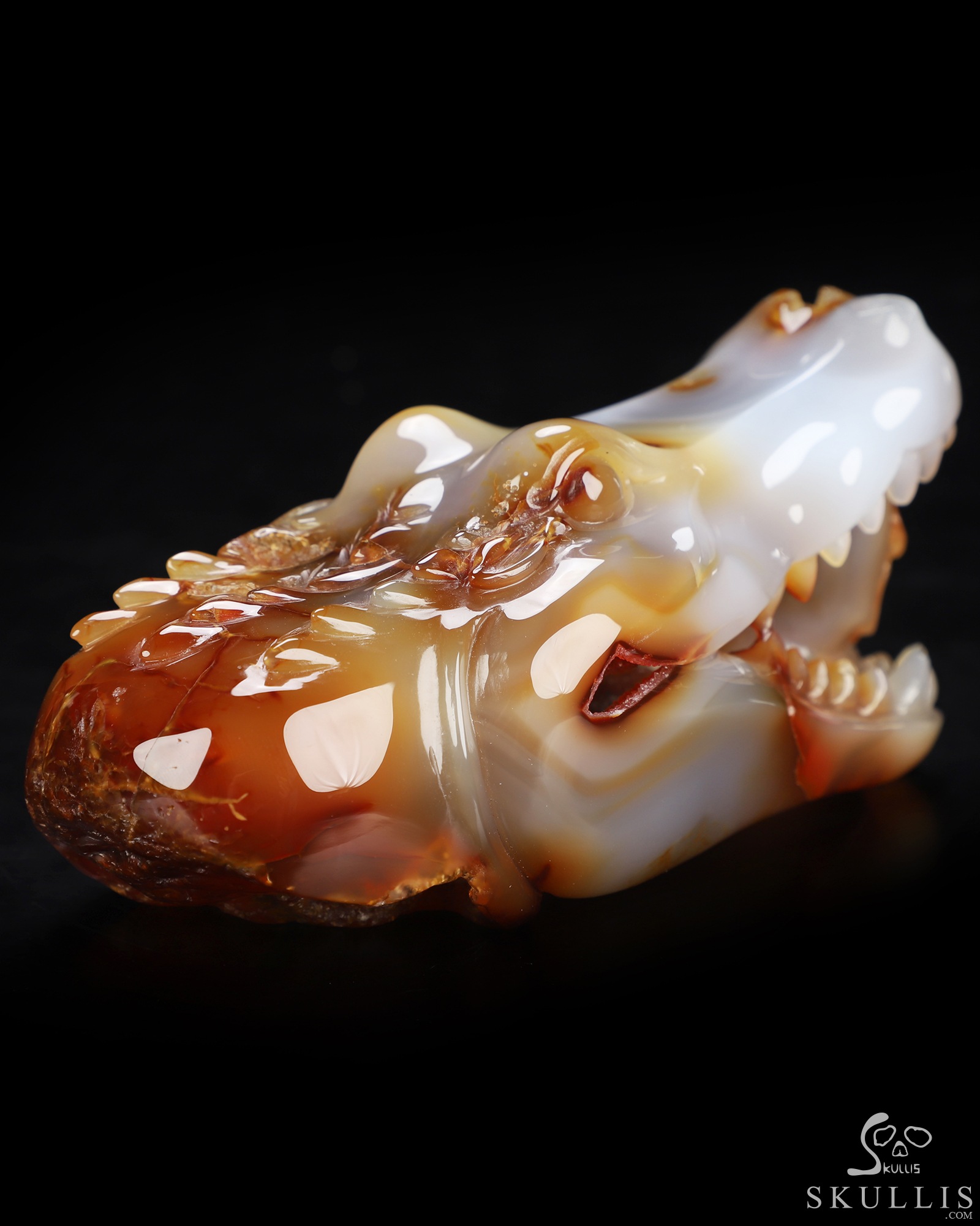 5.5" Carnelian Hand Carved Crystal Skull and Crocodile Fine Art Sculpture, Crystal Healing 5.5" Carnelian Hand Carved Crystal Skull and Crocodile Fine Art Sculpture, Crystal Healing