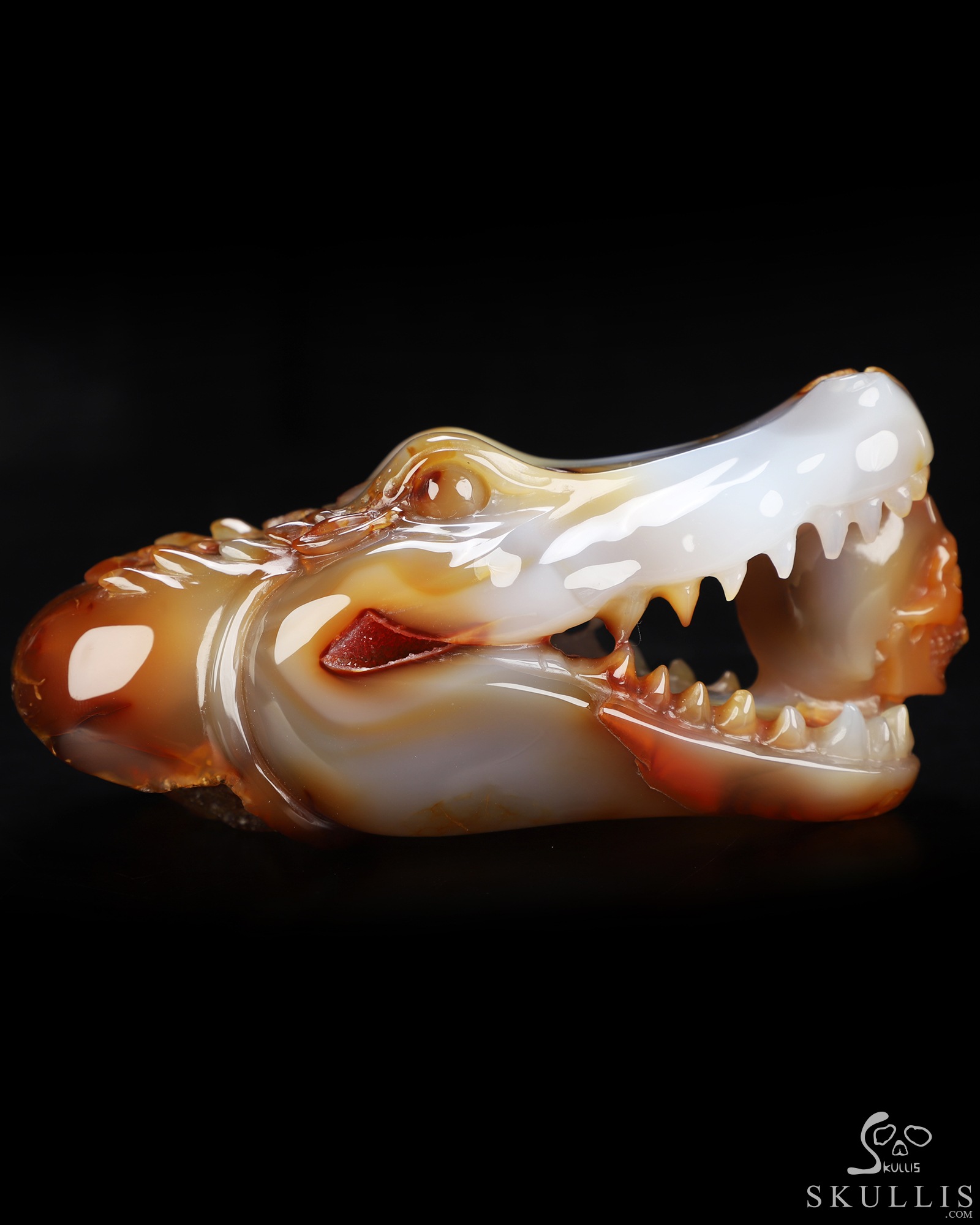5.5" Carnelian Hand Carved Crystal Skull and Crocodile Fine Art Sculpture, Crystal Healing 5.5" Carnelian Hand Carved Crystal Skull and Crocodile Fine Art Sculpture, Crystal Healing