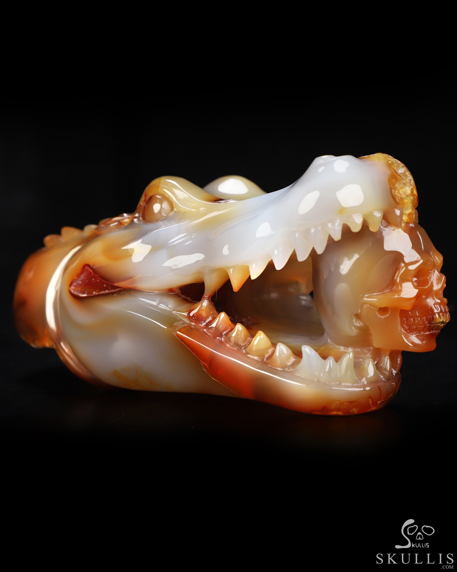 5.5" Carnelian Hand Carved Crystal Skull and Crocodile Fine Art Sculpture, Crystal Healing 5.5" Carnelian Hand Carved Crystal Skull and Crocodile Fine Art Sculpture, Crystal Healing