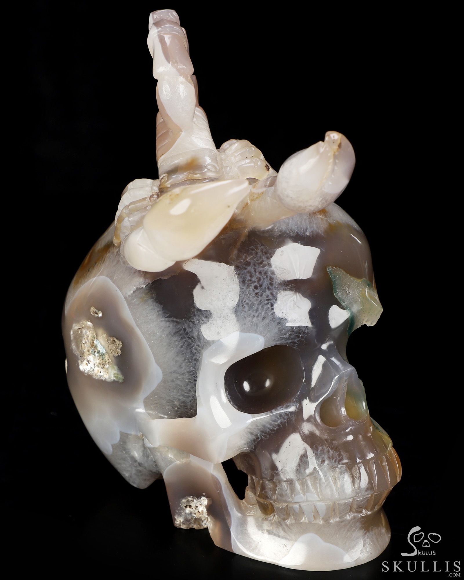 6.5" Agate Geode Hand Carved Crystal Skull and Scorpion Fine Art Sculpture, Crystal Healing 6.5" Agate Geode Hand Carved Crystal Skull and Scorpion Fine Art Sculpture, Crystal Healing