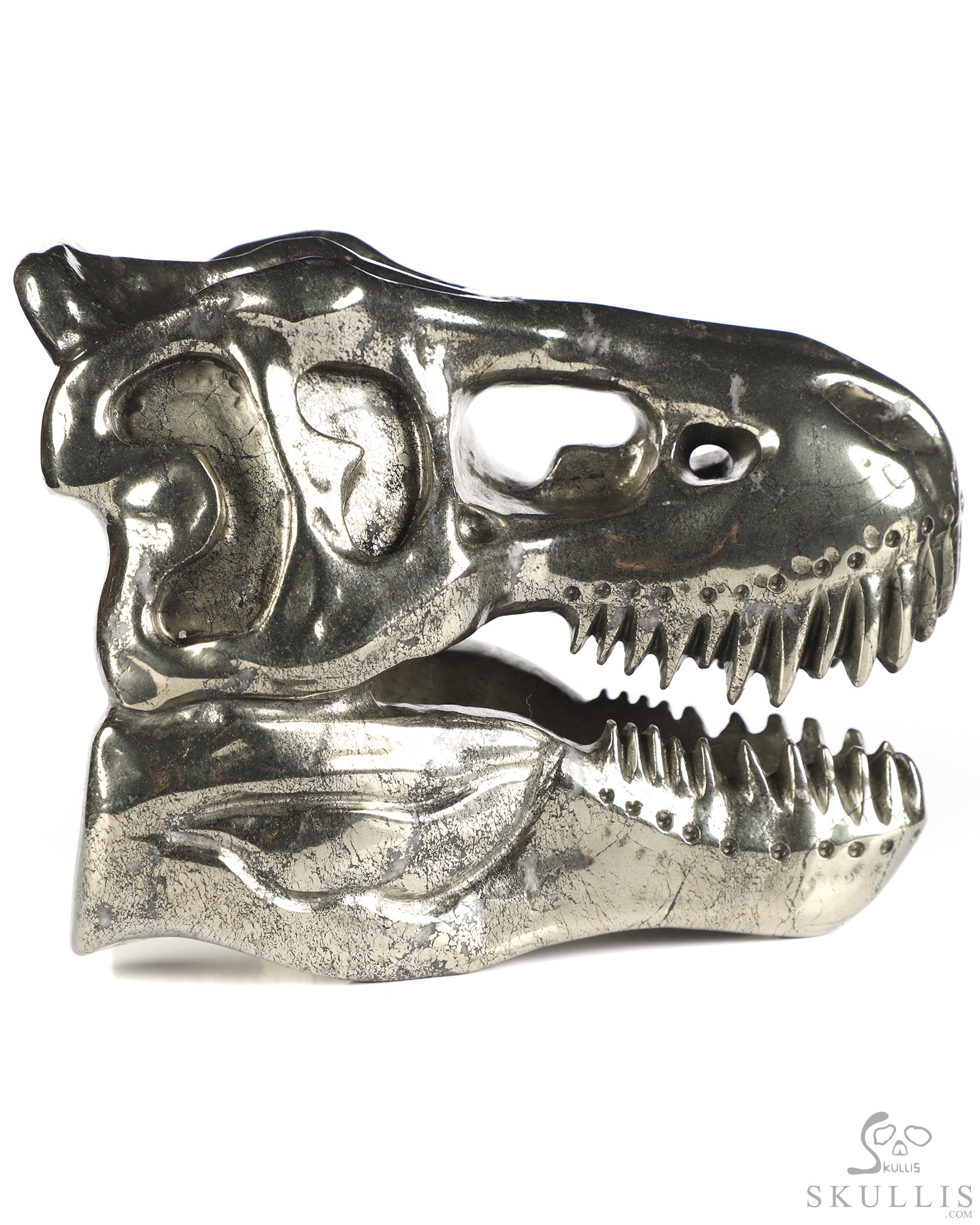 5.2" Pyrite Hand Carved Tyrannosaurus/Dinosaur Crystal Skull Sculpture, Crystal Healing 5.2" Pyrite Hand Carved Tyrannosaurus/Dinosaur Crystal Skull Sculpture, Crystal Healing
