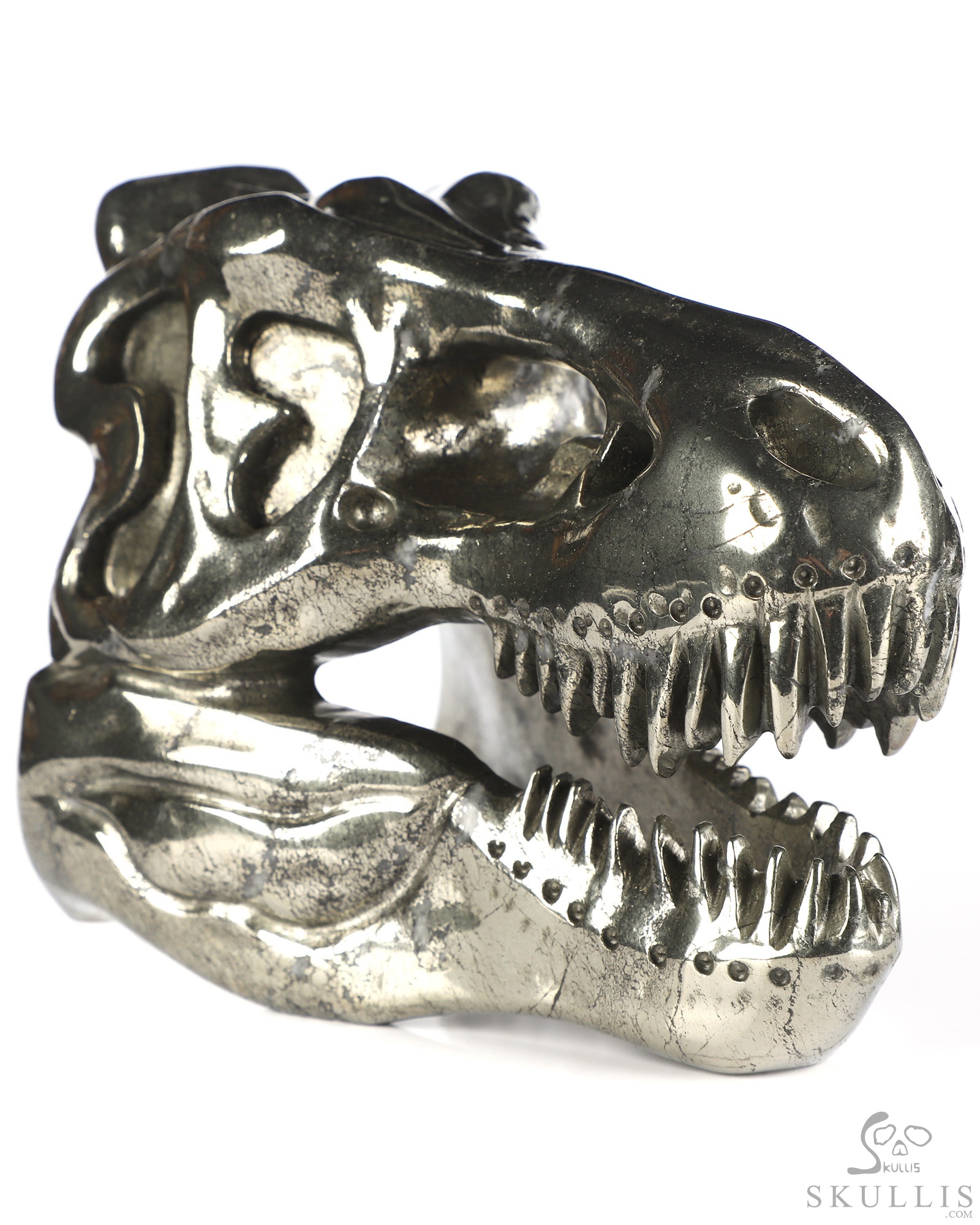 5.2" Pyrite Hand Carved Tyrannosaurus/Dinosaur Crystal Skull Sculpture, Crystal Healing 5.2" Pyrite Hand Carved Tyrannosaurus/Dinosaur Crystal Skull Sculpture, Crystal Healing