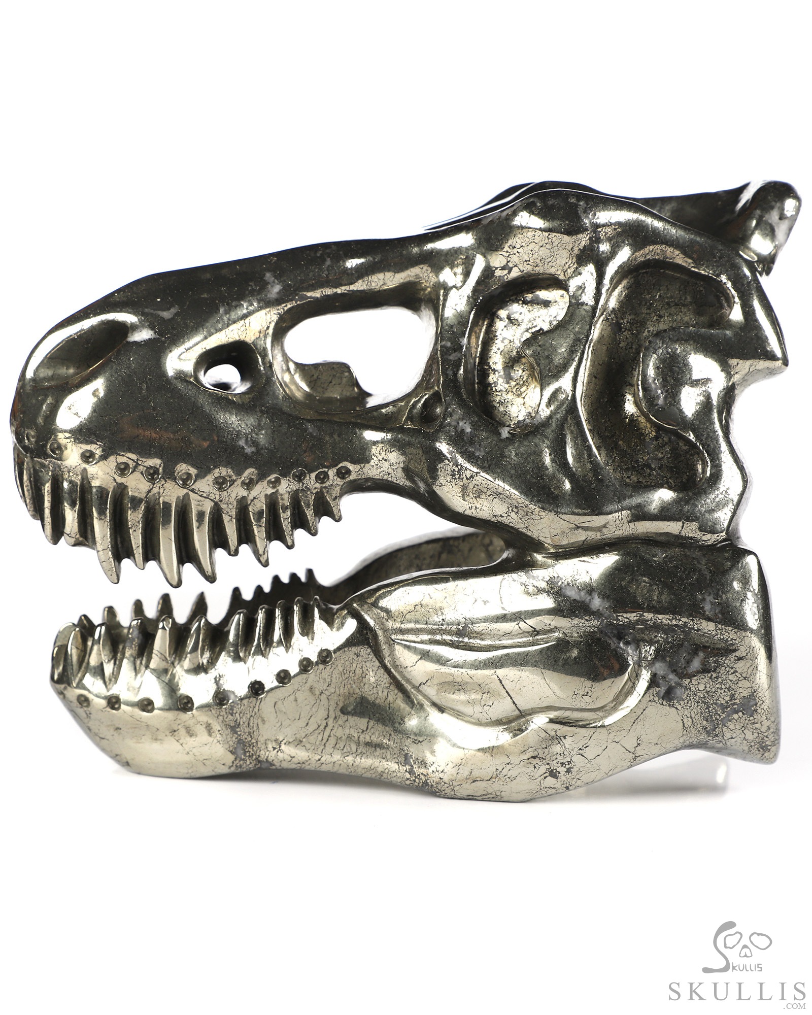 5.2" Pyrite Hand Carved Tyrannosaurus/Dinosaur Crystal Skull Sculpture, Crystal Healing 5.2" Pyrite Hand Carved Tyrannosaurus/Dinosaur Crystal Skull Sculpture, Crystal Healing