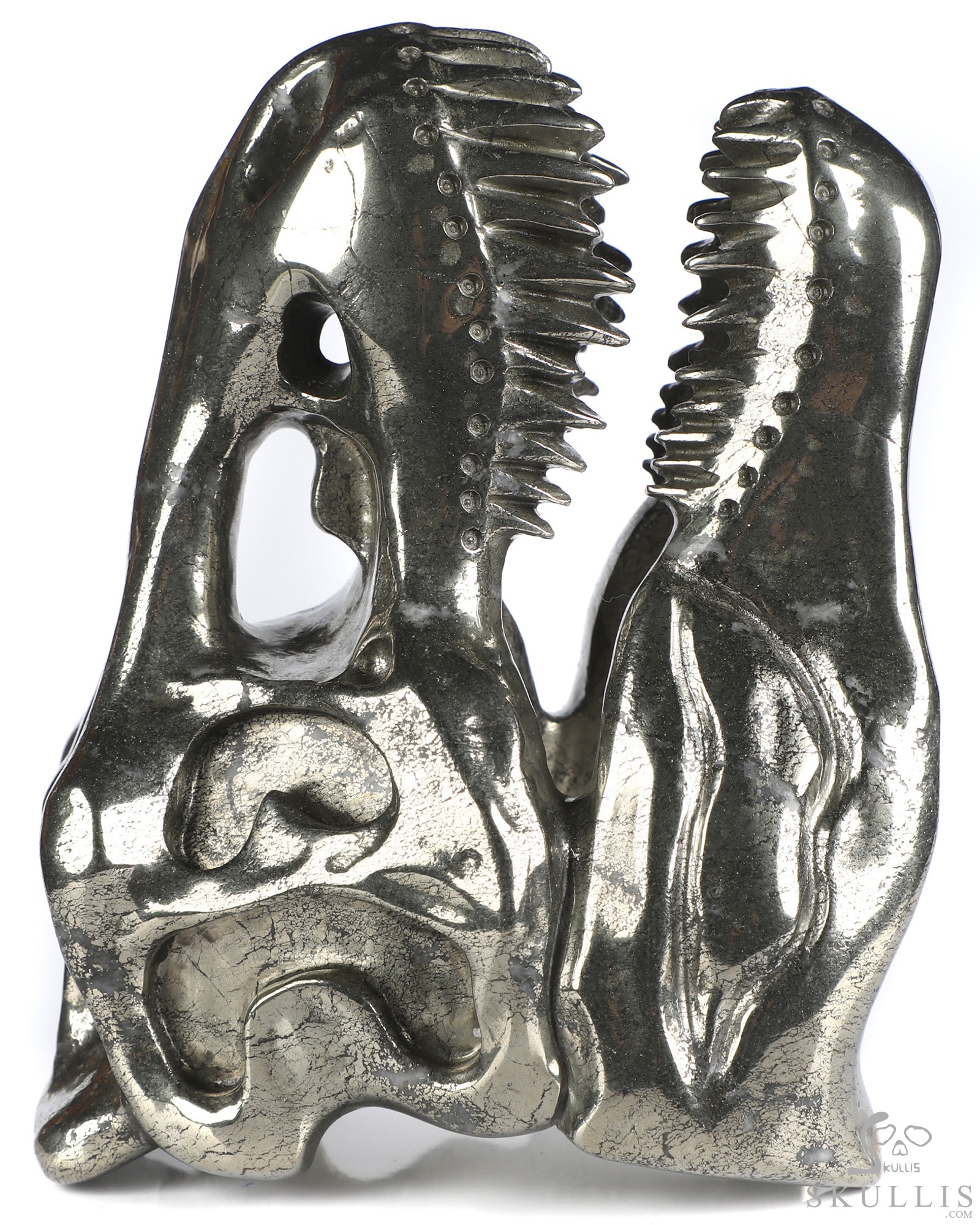 5.2" Pyrite Hand Carved Tyrannosaurus/Dinosaur Crystal Skull Sculpture, Crystal Healing 5.2" Pyrite Hand Carved Tyrannosaurus/Dinosaur Crystal Skull Sculpture, Crystal Healing