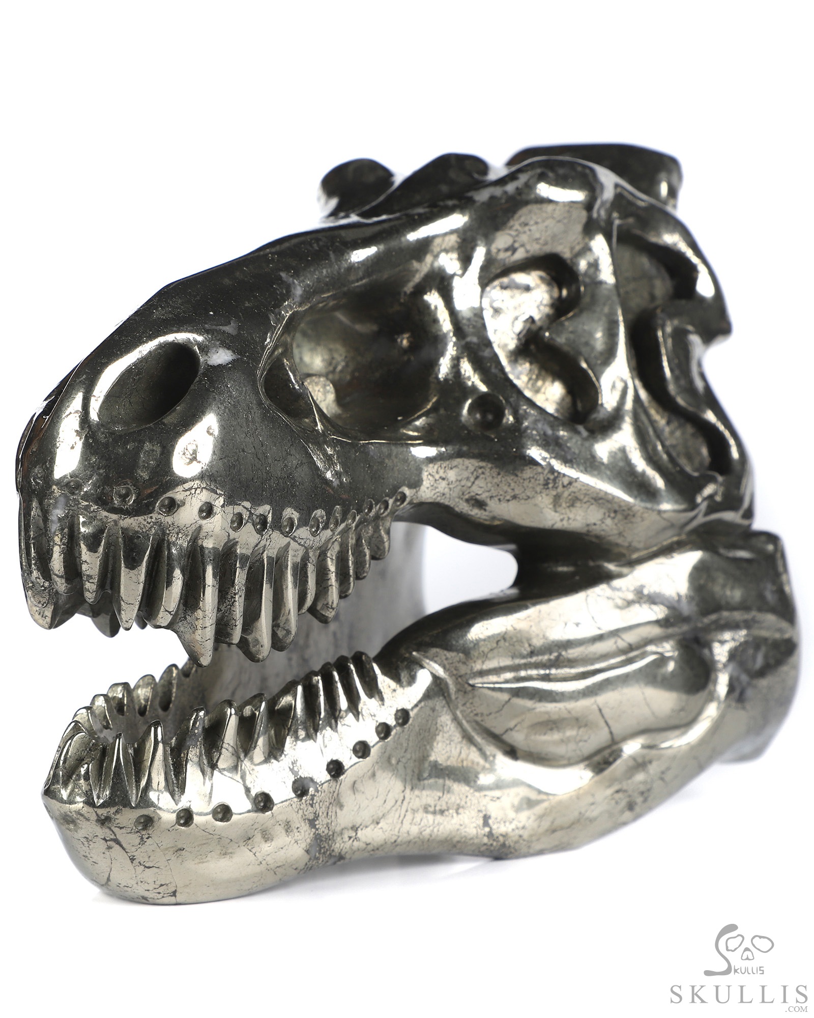 5.2" Pyrite Hand Carved Tyrannosaurus/Dinosaur Crystal Skull Sculpture, Crystal Healing 5.2" Pyrite Hand Carved Tyrannosaurus/Dinosaur Crystal Skull Sculpture, Crystal Healing