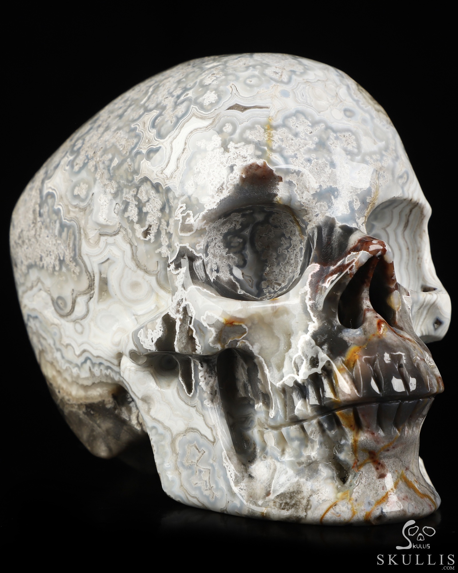 Gemstone 4.2" Red Crazy Lace Agate Hand Carved Crystal Skull, Super Realistic, Crystal Healing Gemstone 4.2" Red Crazy Lace Agate Hand Carved Crystal Skull, Super Realistic, Crystal Healing