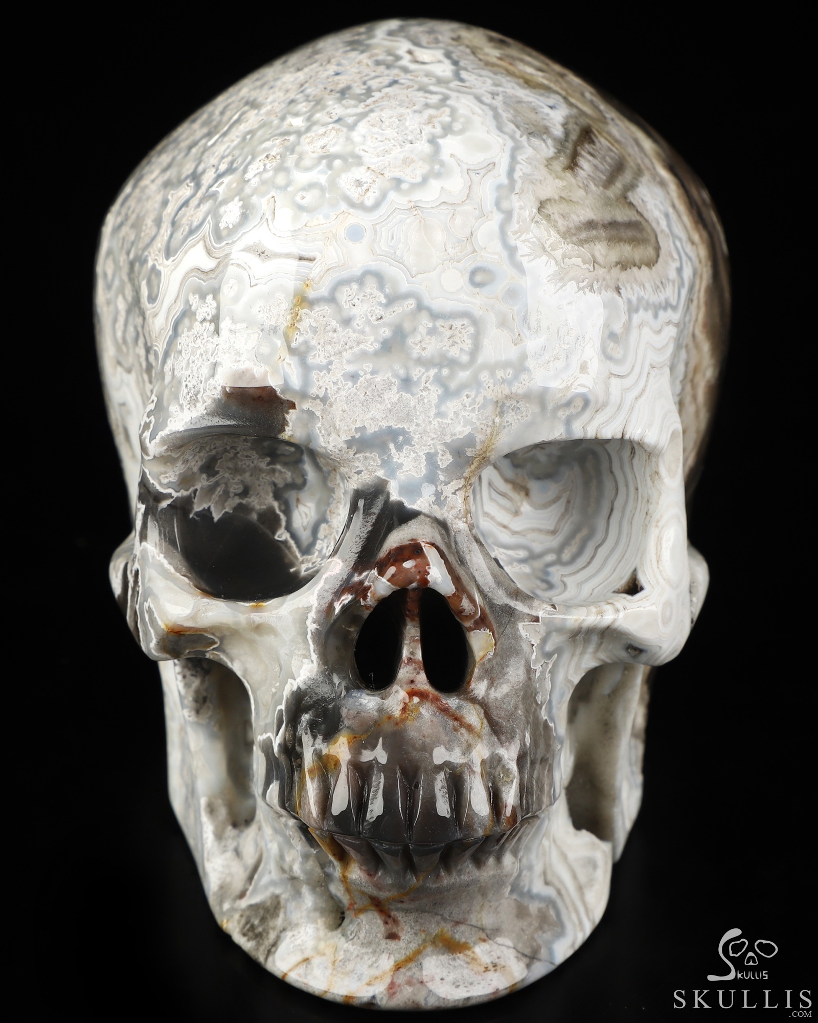Gemstone 4.2" Red Crazy Lace Agate Hand Carved Crystal Skull, Super Realistic, Crystal Healing Gemstone 4.2" Red Crazy Lace Agate Hand Carved Crystal Skull, Super Realistic, Crystal Healing