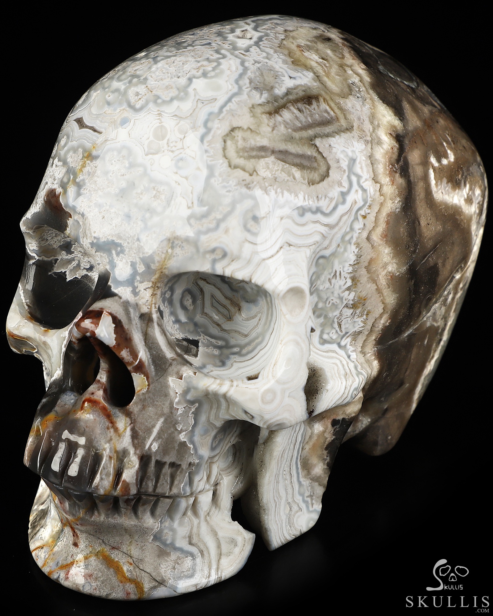 Gemstone 4.2" Red Crazy Lace Agate Hand Carved Crystal Skull, Super Realistic, Crystal Healing Gemstone 4.2" Red Crazy Lace Agate Hand Carved Crystal Skull, Super Realistic, Crystal Healing