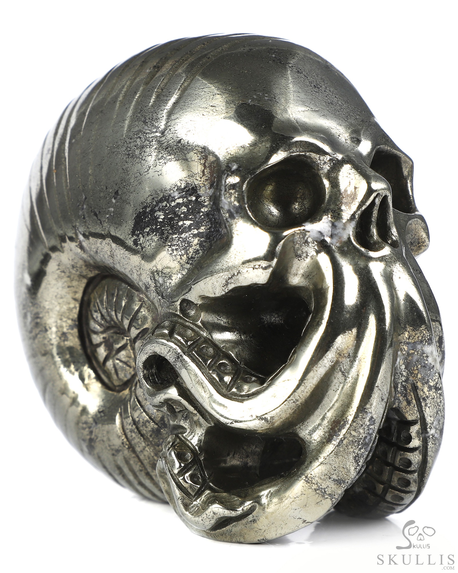 3.5" Pyrite Hand Carved Nautiloid Cthulhu Crystal Skull Sculpture, Crystal Healing 3.5" Pyrite Hand Carved Nautiloid Cthulhu Crystal Skull Sculpture, Crystal Healing